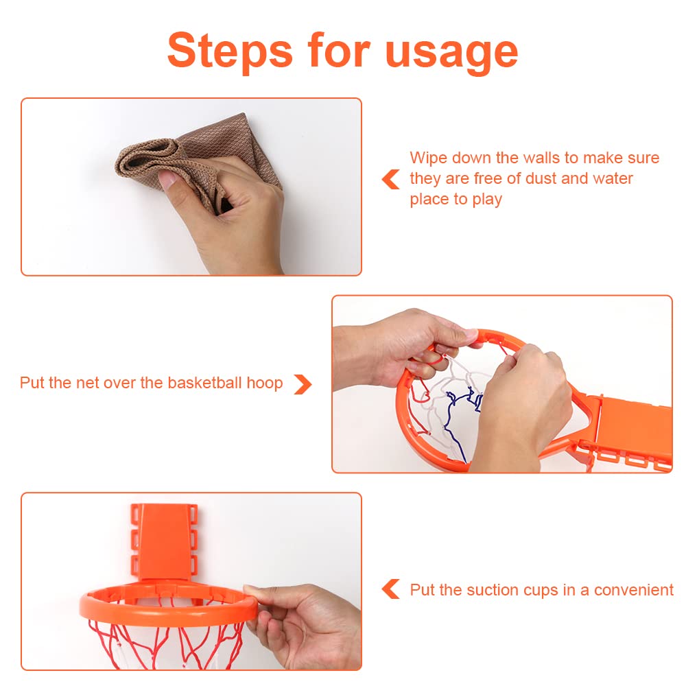 Hotut Mini Baby Basketball Bath Toy - 2-in-1 Kids Basketball Hoop with 5 Balls & 3 Suction Cups, Wall Mounted Shower Basketball Set for Toddlers - Perfect Bath Time Fun Gift for Boys & Girls (Ideal for Bathroom Play, Pool Parties & Indoor Sports Activities)