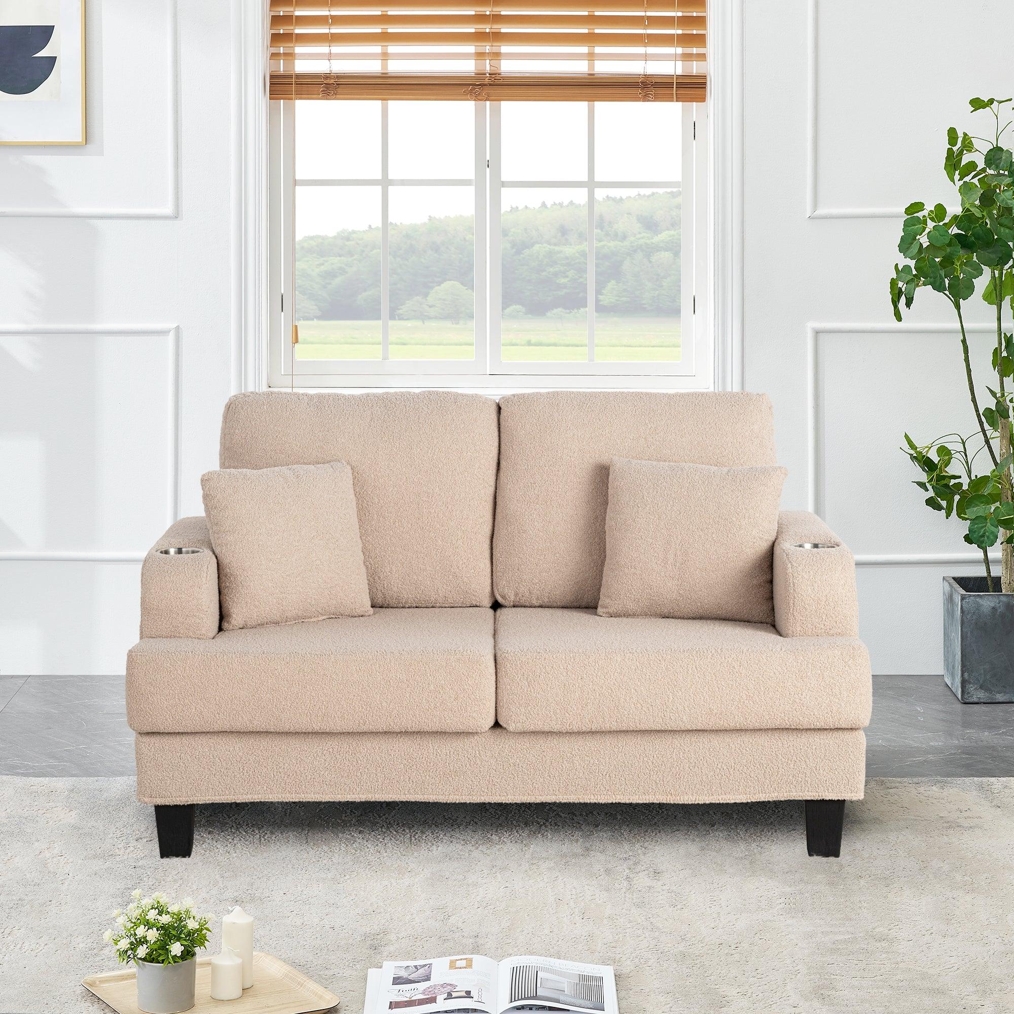 Beige 3-Piece Sofa Set with Storage Ottoman & USB Charging Ports - Modern Living Room Furniture for Small Spaces, Apartments & Home Theater Seating