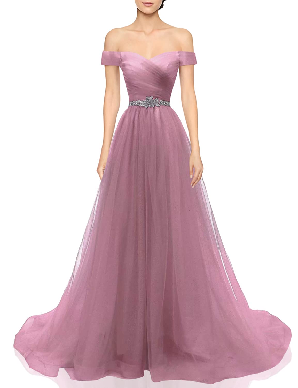 Elegant AiniDress Women's Off-Shoulder A-Line Tulle Prom Dress - Formal Evening Ball Gown for Homecoming, Wedding Guest & Special Occasions