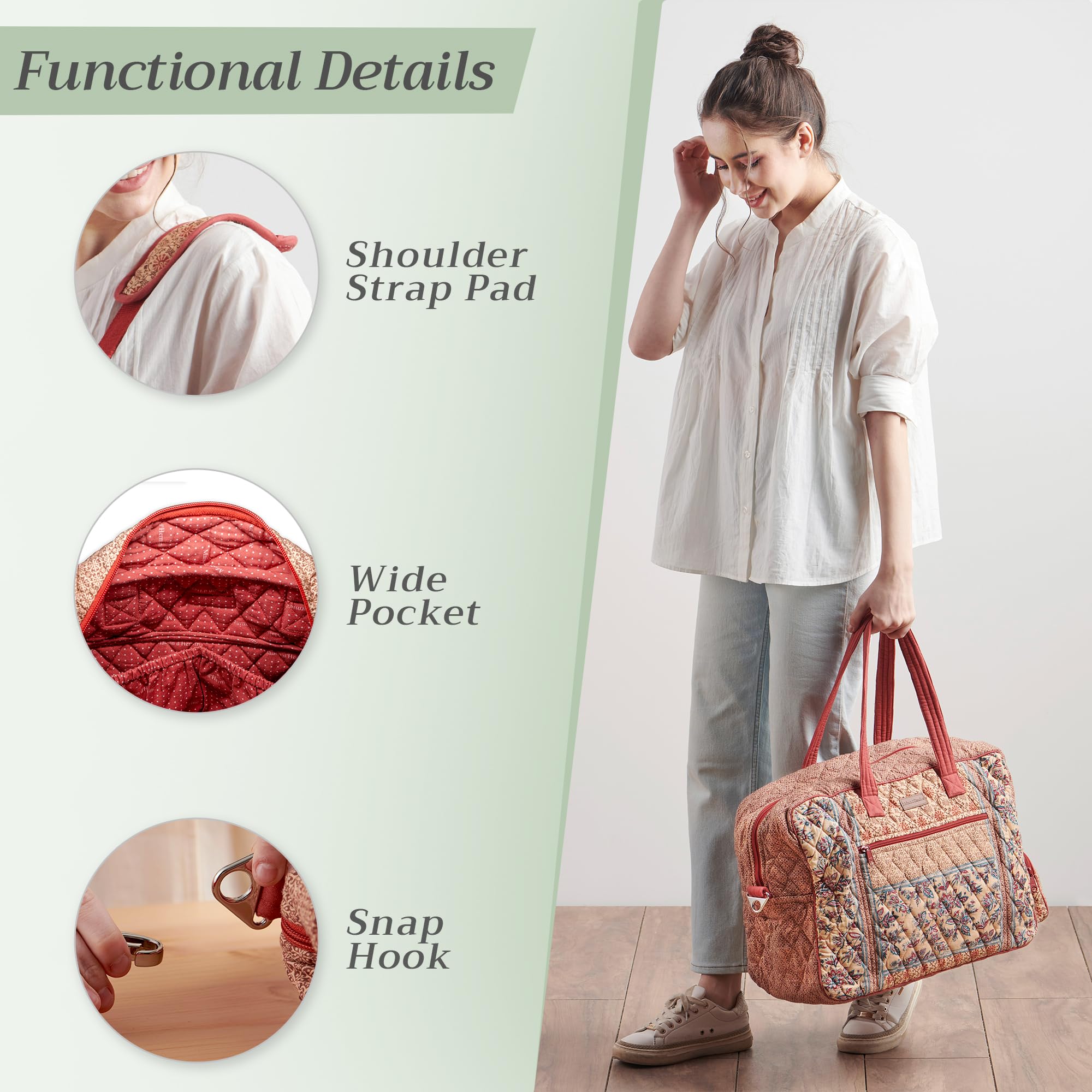 Hermine Weekend Bag - Cotton Quilted Duffel Overnight Luggage for Travel, Gym & Business | Perfect Gift for Men & Women | Ideal for Family Trips, Business Travel & Weekend Getaways
