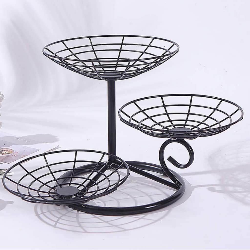 3-Tier Metal Wire Fruit Basket - Standing Organizer for Fruits, Vegetables, Bread & Snacks - Rustic Home Kitchen Decor (Black) | Perfect for Countertop Display, Pantry Storage & Party Serving