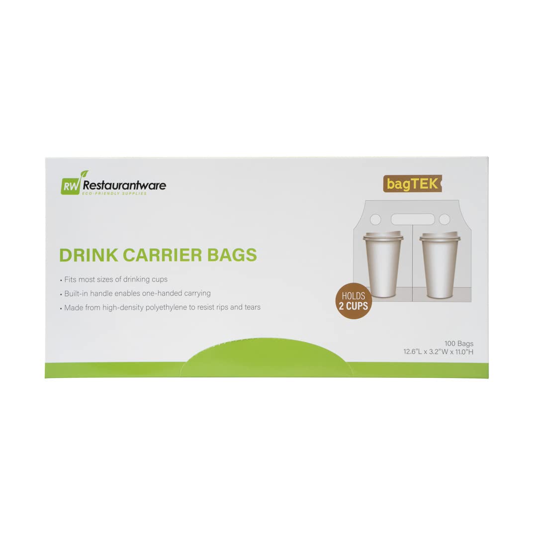 Restaurantware 100-Pack Clear Plastic Drink Carriers with Handles - Double Cup Disposable Delivery Bags for Coffee, Tea, Juice - Perfect for Takeout, Catering & Food Service Businesses