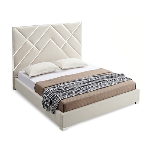 Luxe Matrix King Bed Frame - Beige Upholstered Platform Bed with Wooden Slats & Noise-Free Support | Perfect for Master Bedroom, Guest Room & Modern Home Decor