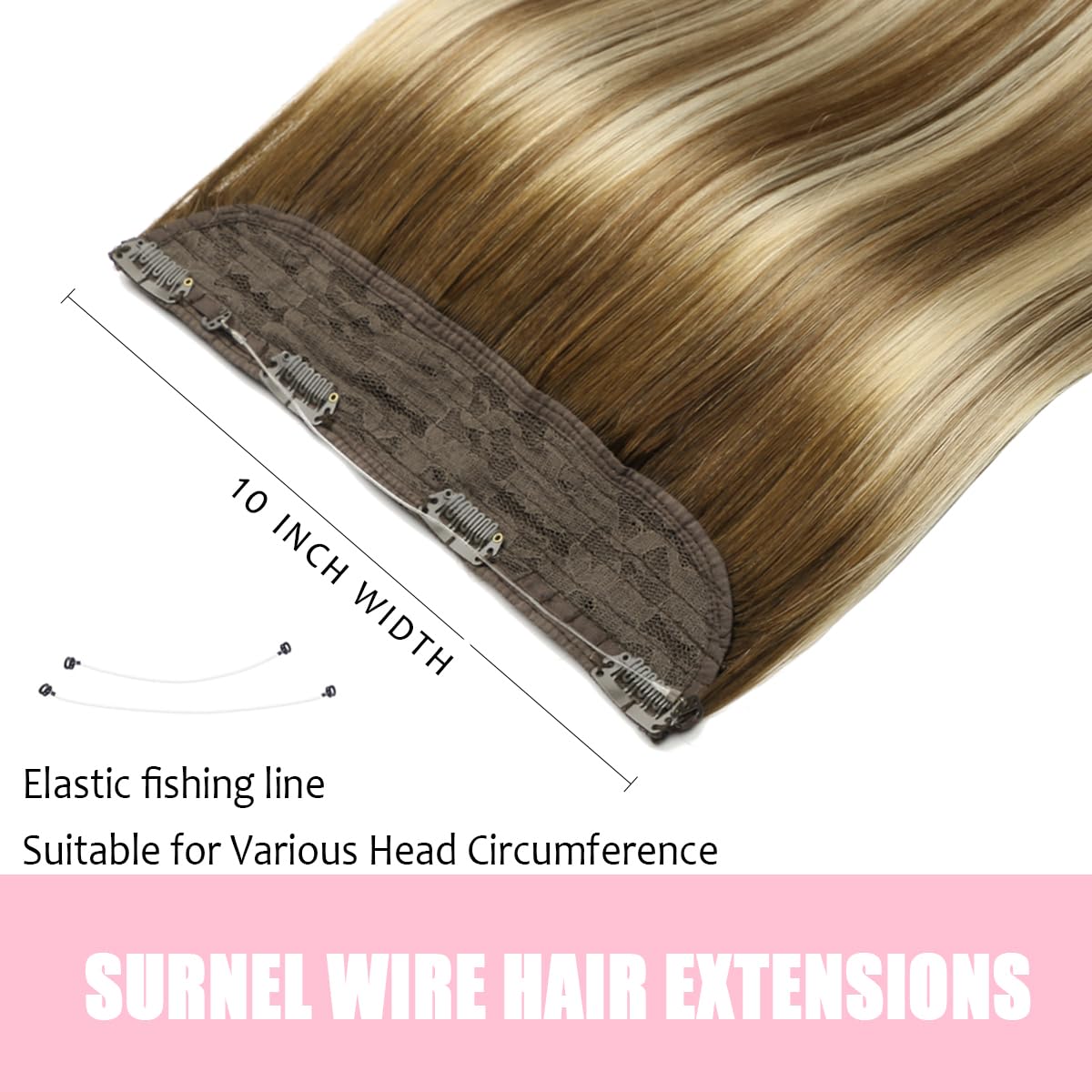 SURNEL 18 Inch 80g Real Human Hair Extensions - Balayage Walnut Brown to Ash Brown & Golden Blonde Wire Hair Extensions for Women | Perfect for Daily Wear, Parties & Special Occasions