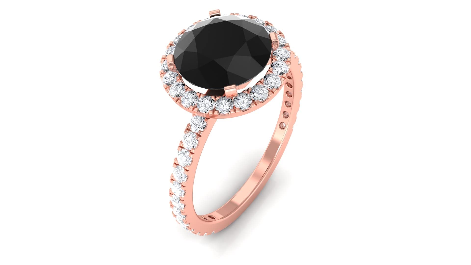 3.25 CT Black Onyx Ring with Moissanite Floating Halo - 8mm Round Black Onyx Engagement Ring for Women in 14K Gold - Elegant Wedding, Anniversary & Gift Jewelry for Her