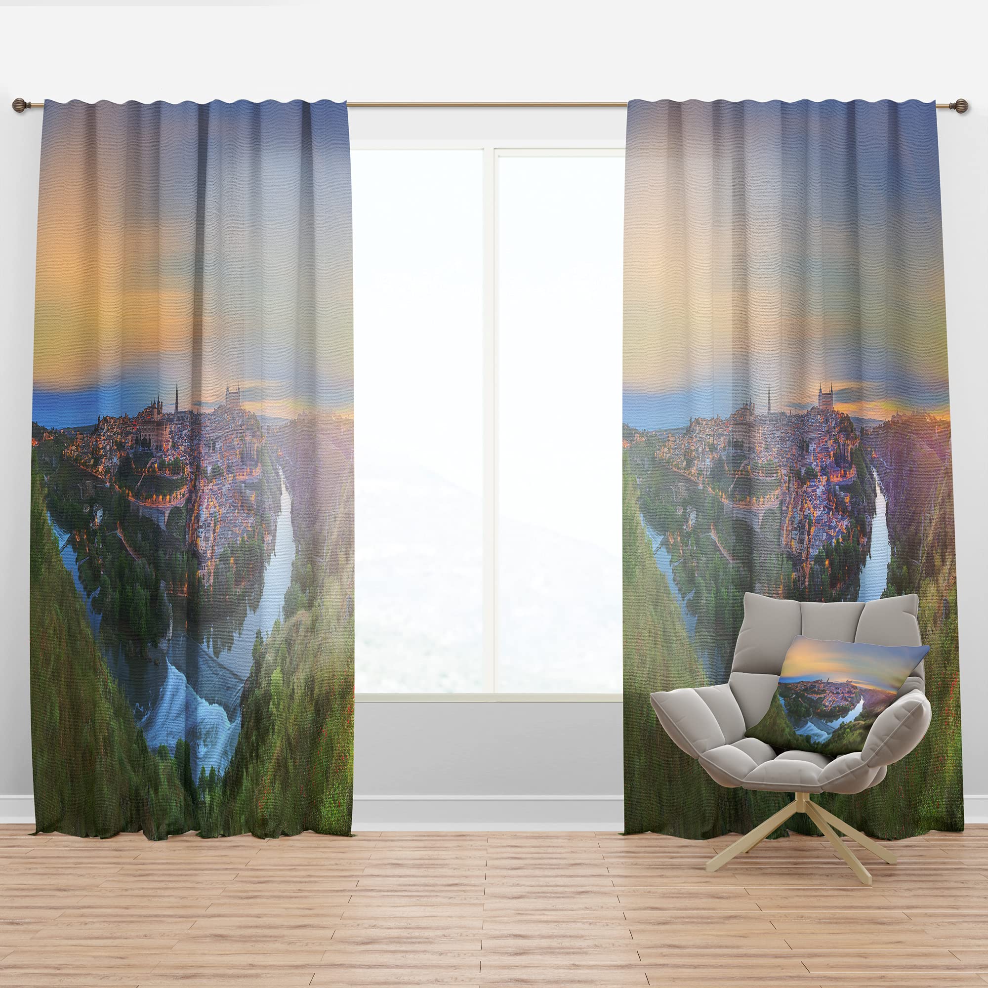DesignQ Thermal Insulated Single Panel Curtains - 52x108 Inches - Ancient City Castilla la Mancha Panoramic View for Bedroom & Living Room - Blackout Drapes for Home Decor, Heat Protection & Privacy