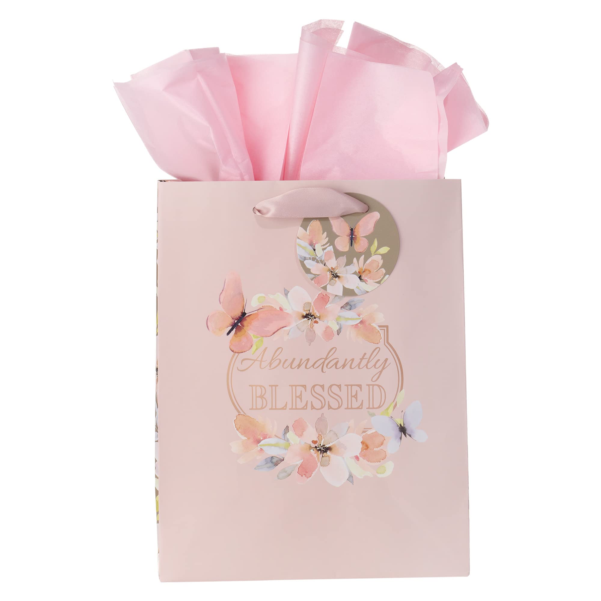 Christian Gift Bag Set - Abundantly Blessed Deuteronomy 7:13 Bible Verse, Pink Butterfly for Church Events