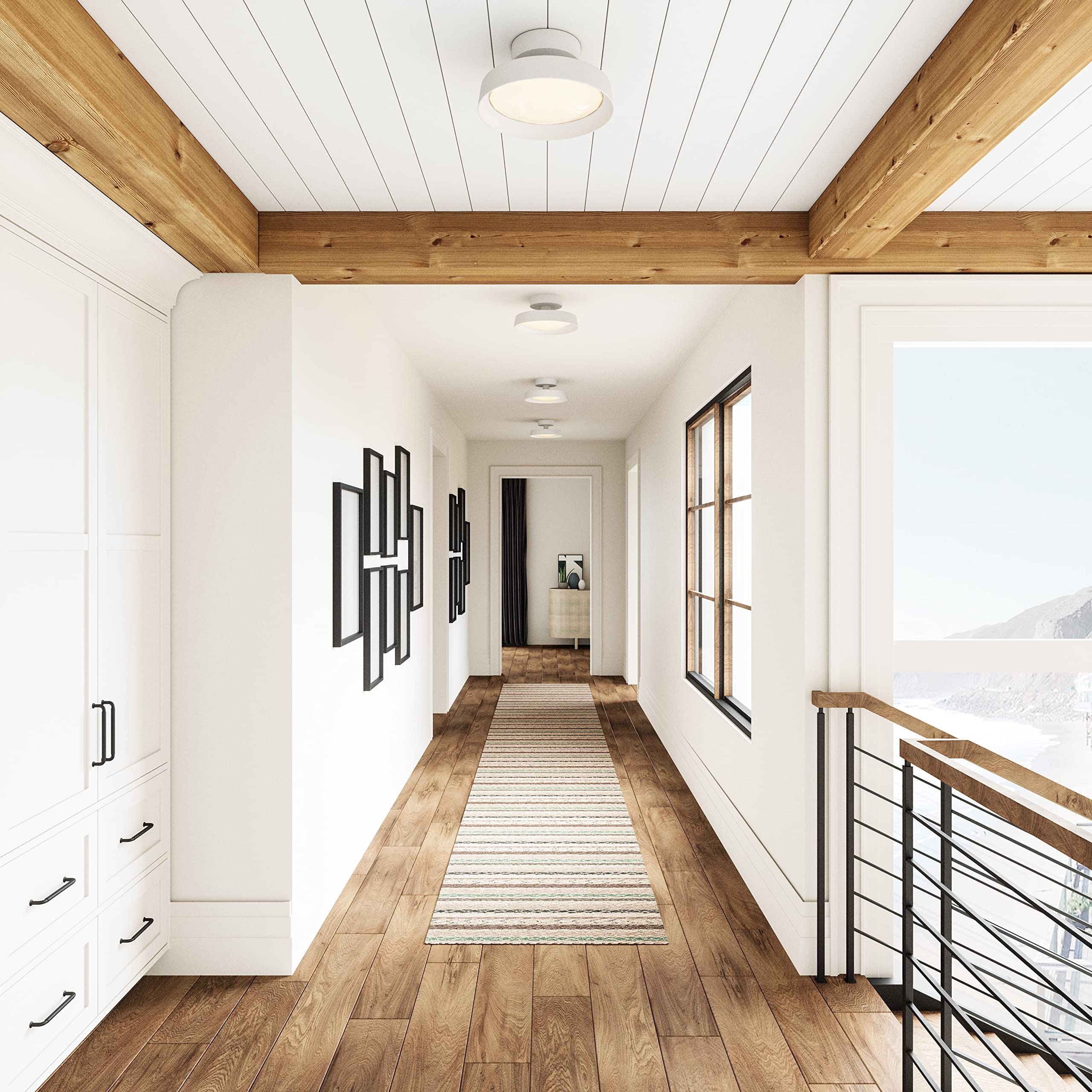 Elk Home Nancy 1-Light Semi Flush Mount Ceiling Light - Matte White Finish with Metal Shade & White Glass Diffuser, Modern Contemporary Lighting for Bedroom, Living Room, Hallway, and Dining Room