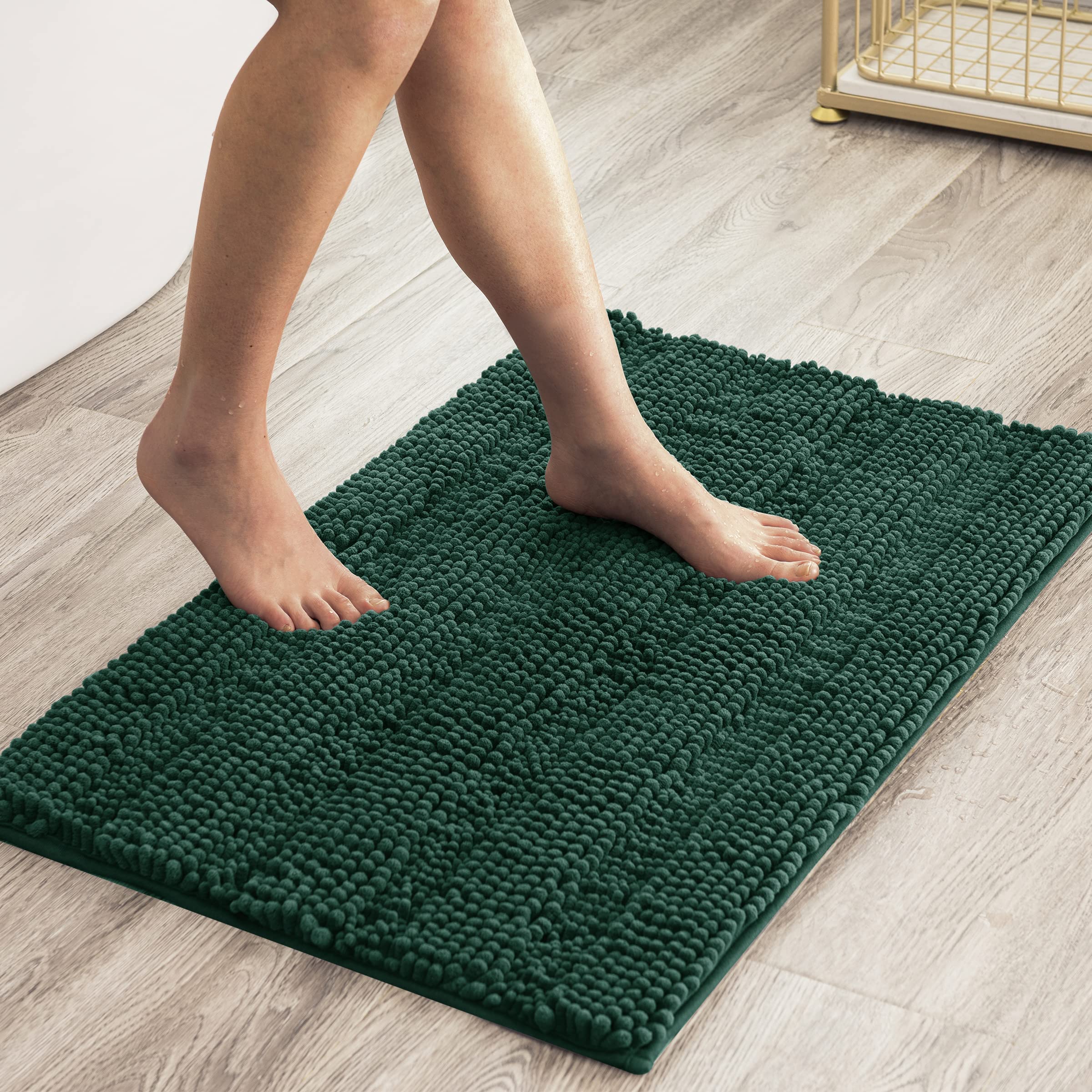 SUBRTEX Soft Striped Plush Bathroom Rug - Absorbent Quick-Drying Machine Washable Bath Mat for Shower & Bathroom Floor (Celadon, 16
