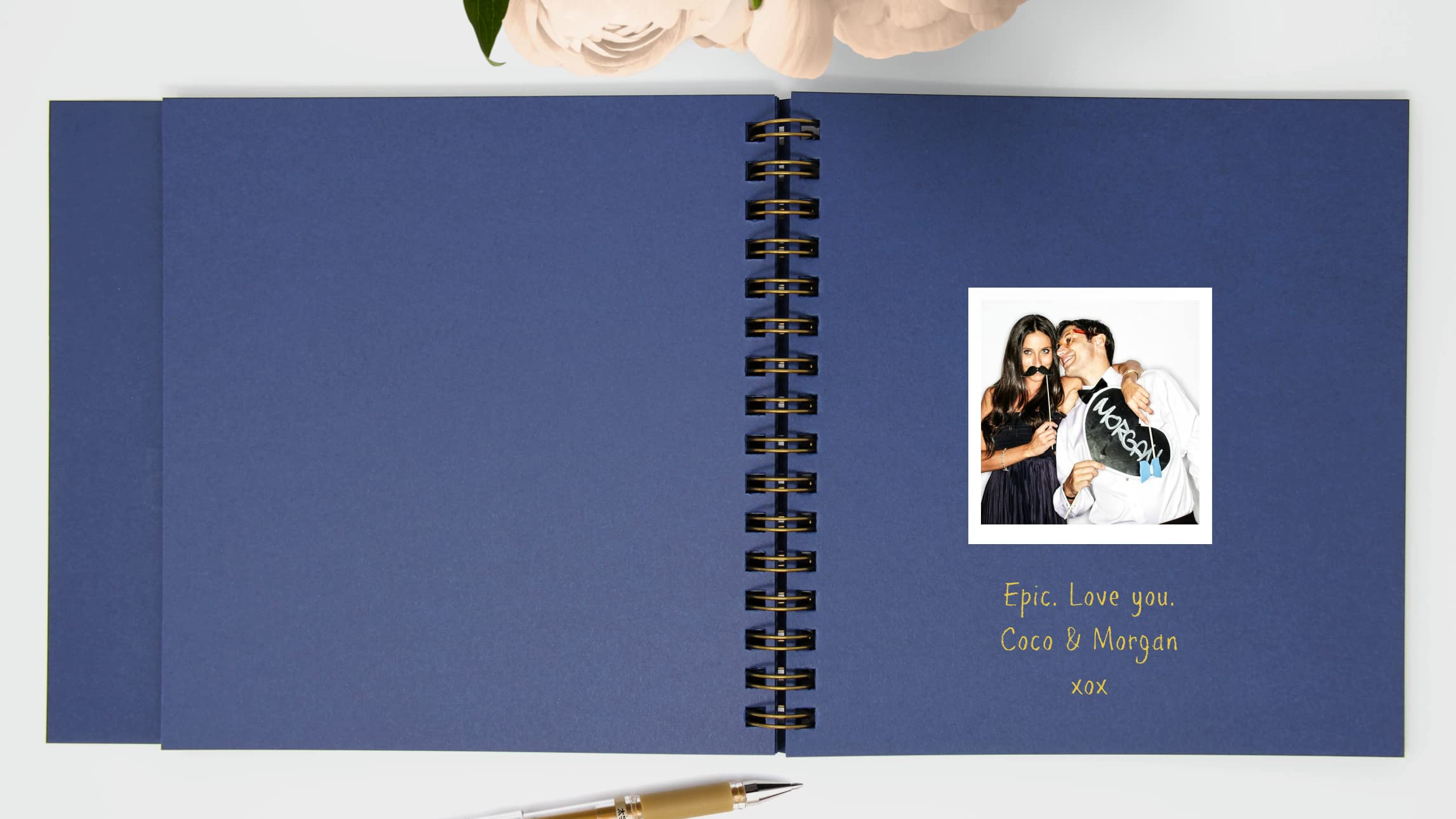 Photo Guest Book Navy & Gold Wedding Guestbook with Blank Pages | Polaroid & Instax Guest Book for Wedding Photo Booth Props | Perfect for Navy Themed Weddings and Events