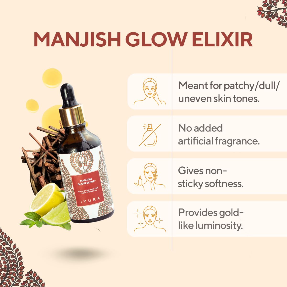 iYURA Kesaradi Oil & Manjish Glow Elixir Skincare Bundle - Day & Night Anti-Aging Treatment for Radiant Skin - Perfect for Dry Skin Care Routine & Natural Glow Enhancement