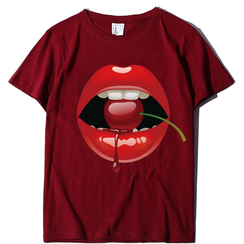 Lovevop Casual Stylish Summer Lip Print Short Sleeve T-Shirt for Women - Trendy Graphic Tee for Beach, Vacation & Everyday Wear
