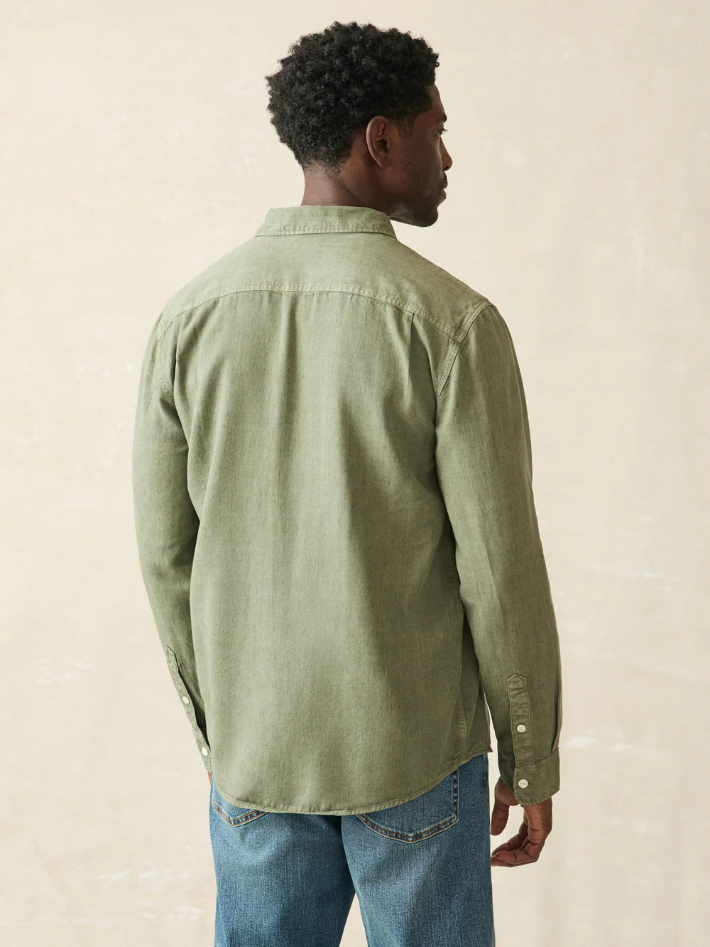 FAHERTY Men's Desert Olive Chambray Work Shirt - Casual Button Down Shirt for Outdoor Work, Hiking & Everyday Wear