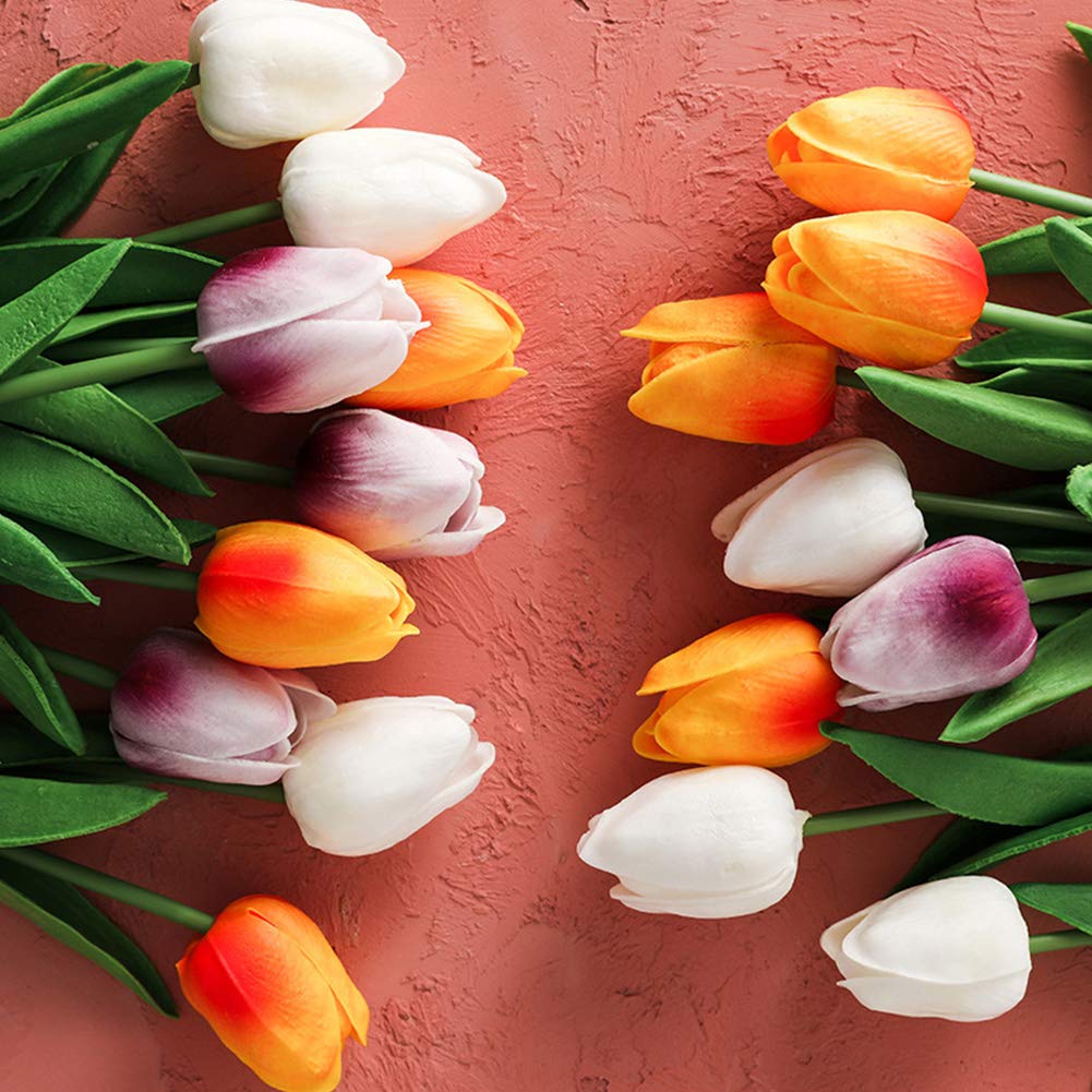 30PCS Real-Touch Artificial Tulip Flowers - PU Fake Tulips Bouquet for Home Decor, Wedding Centerpieces, Party Table Arrangements - Perfect for Spring Decor, Bridal Showers & DIY Floral Projects