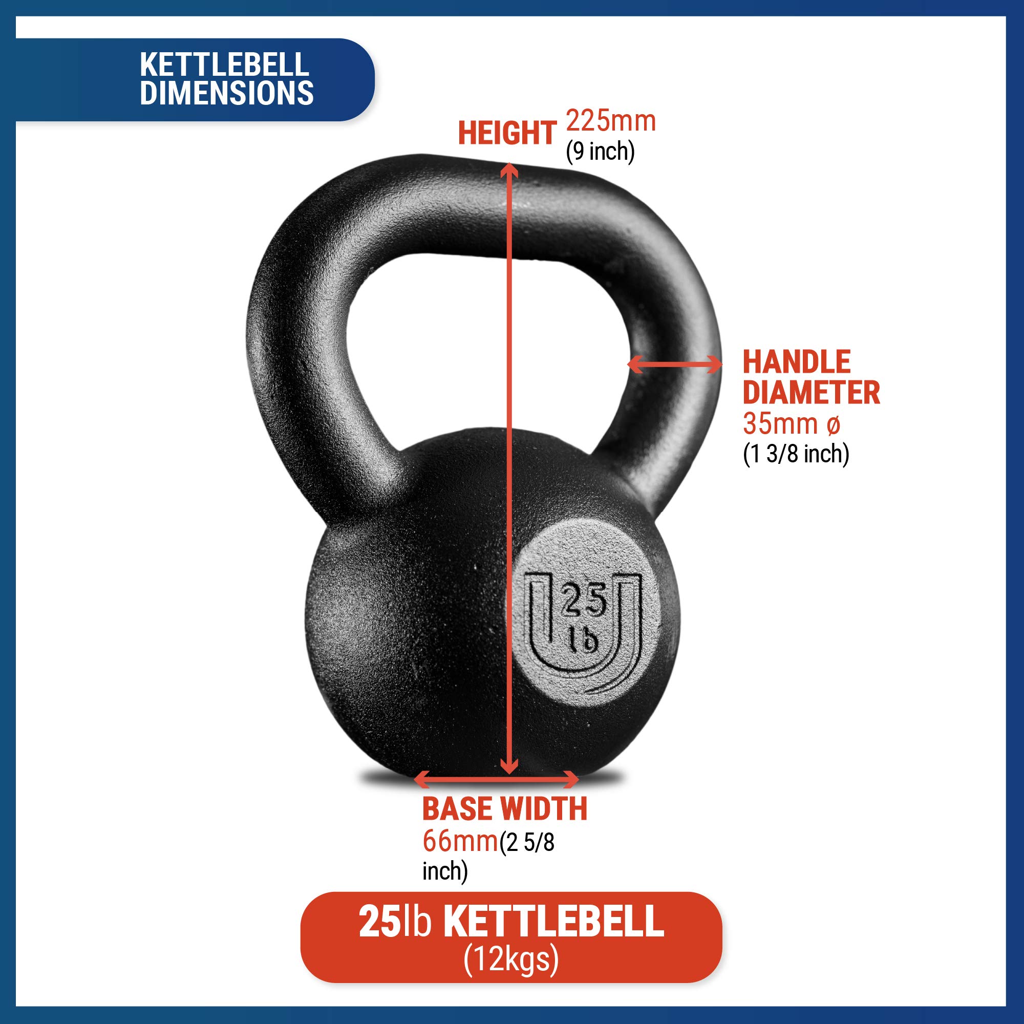 12kg (25lb) Powder Coated Kettlebell with Wide Grip Handle - Durable Home Gym Equipment for Strength Training & Muscle Building - Perfect for Men & Women Fitness Workouts at Home or Gym