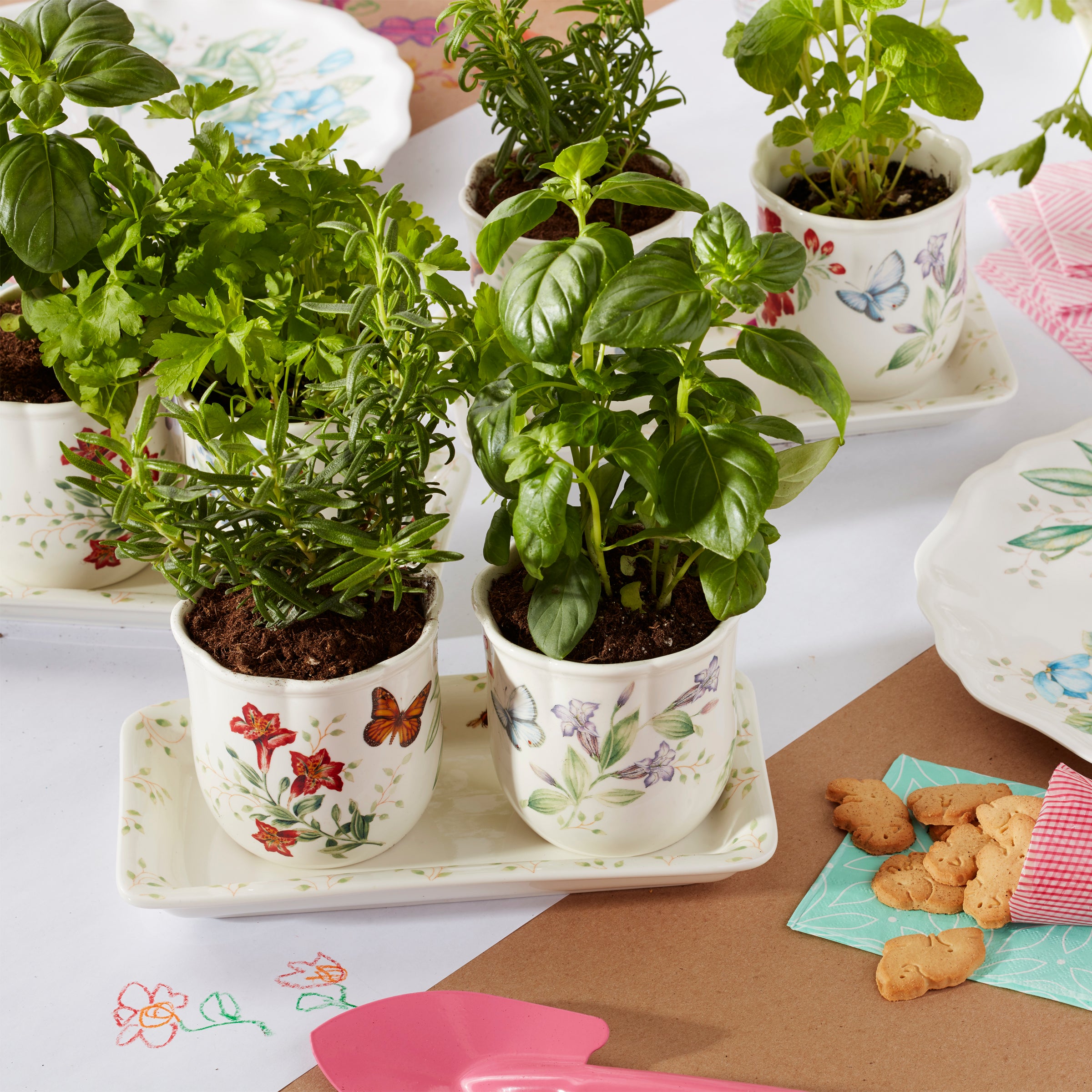 Butterfly Meadow 3-Piece Herb Garden Pots with Drainage Holes & Matching Tray - Perfect for Indoor Kitchen Windowsill, Outdoor Patio, and Home Gardening Decor