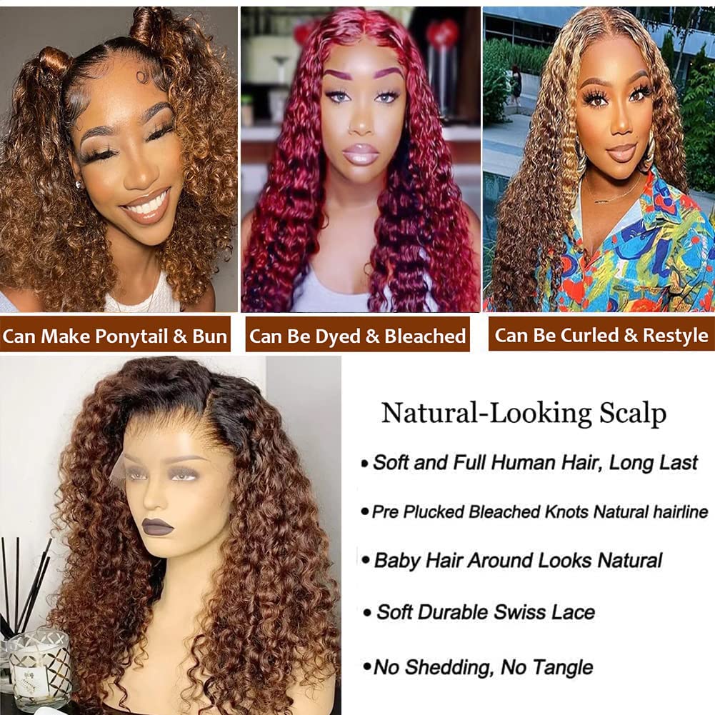 13x4 HD Transparent Lace Front Human Hair Wig - Ombre Curly 18 Inch 150% Density with Baby Hair for Black Women (1B/30 Color) | Perfect for Daily Wear, Parties & Special Occasions