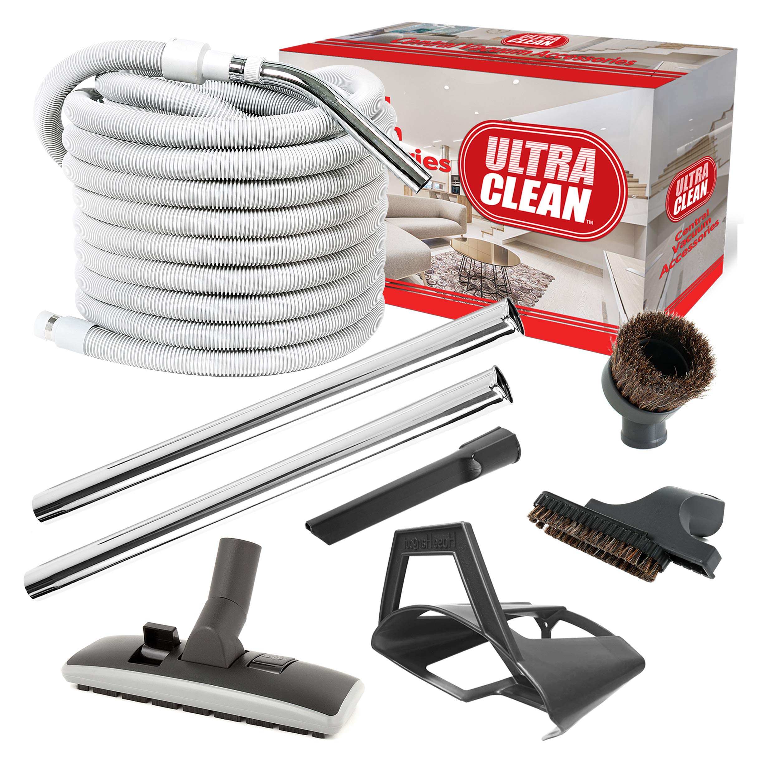 Premium 50' Central Vacuum Hose Kit with Attachments - for Whole-Home Cleaning