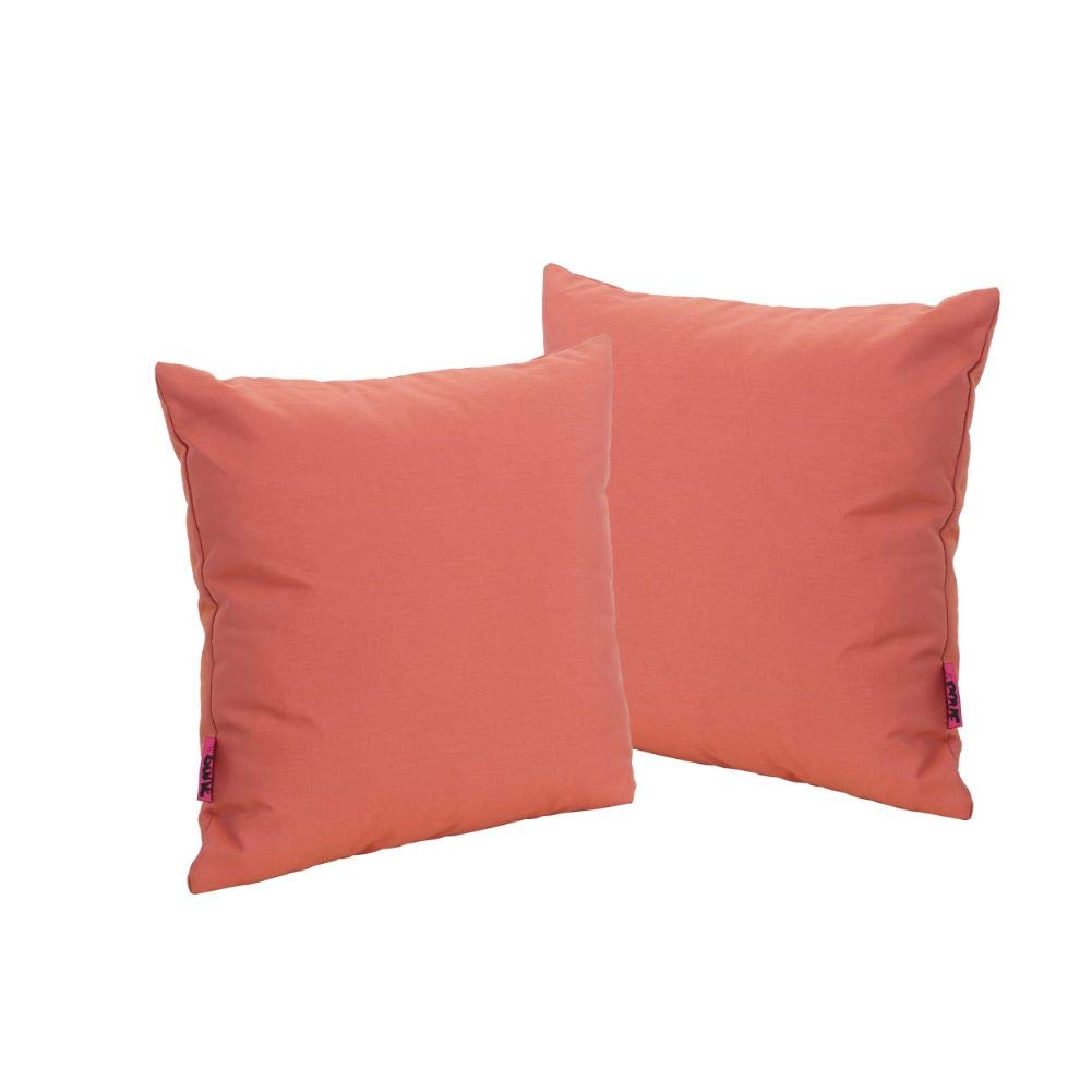 Christopher Knight Home Coronado Outdoor Water Resistant Square Throw Pillows, 2-Piece Set, Coral - Perfect for Patio, Deck, Poolside & Garden Decor