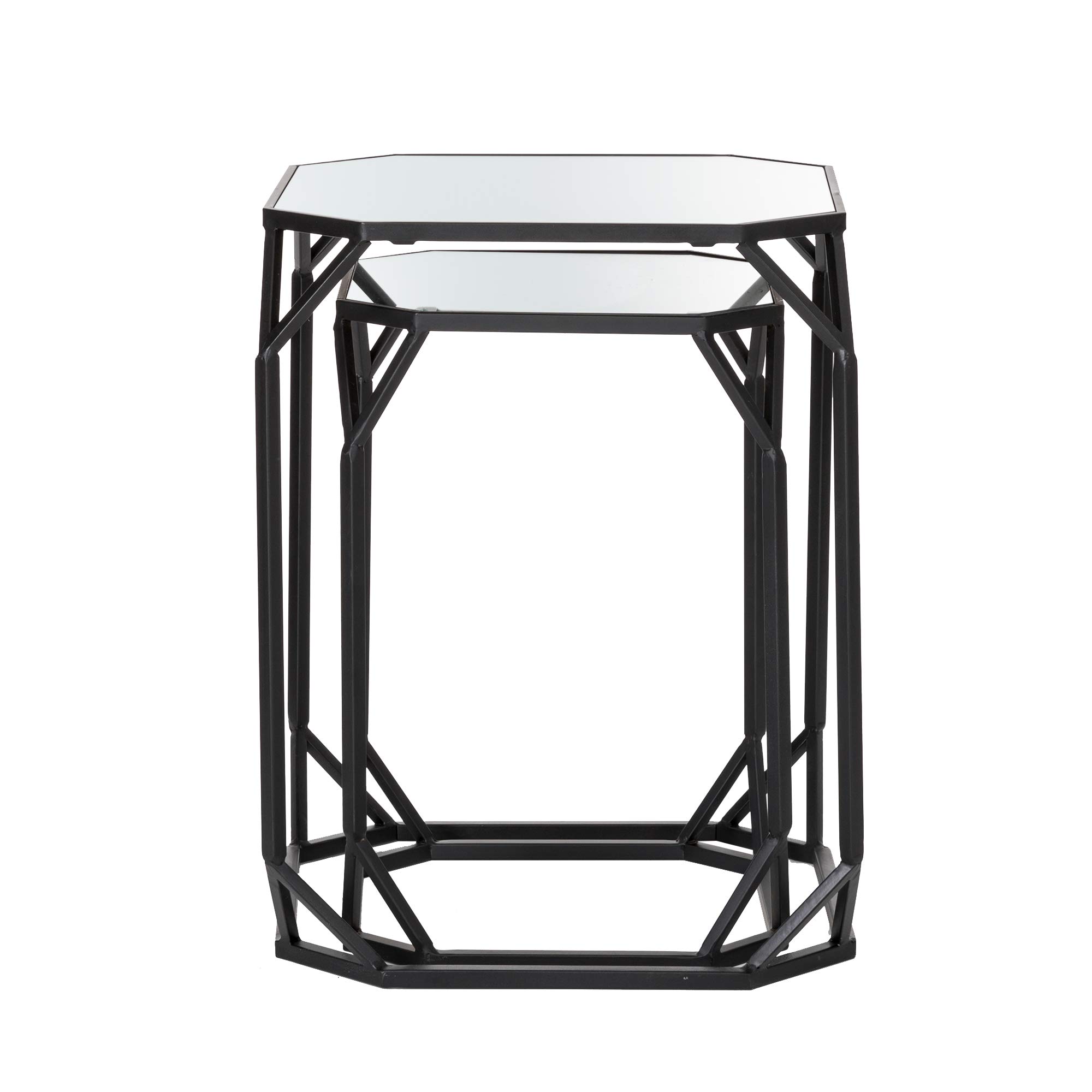 Glitzhome Set of 2 Modern Nesting Coffee Tables - Black Accent Side Tables for Living Room, Bedroom, Home Office & Patio - Perfect as Plant Stands or Chairside Tables
