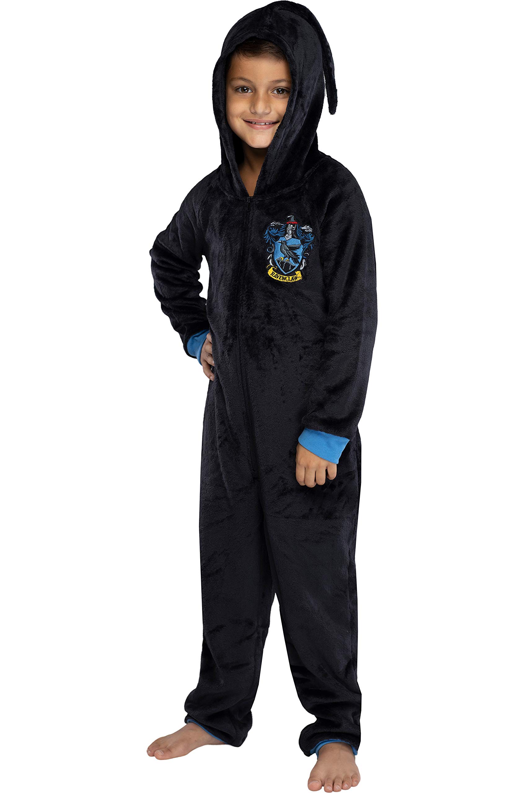 Harry Potter Unisex Kids Hooded Pajama Union Suit - Gryffindor, Slytherin, Ravenclaw & Hufflepuff 4 Houses | Warm Fleece Sleepwear for Boys & Girls | Perfect for Halloween Costumes, Christmas Gifts & Cozy Family Movie Nights