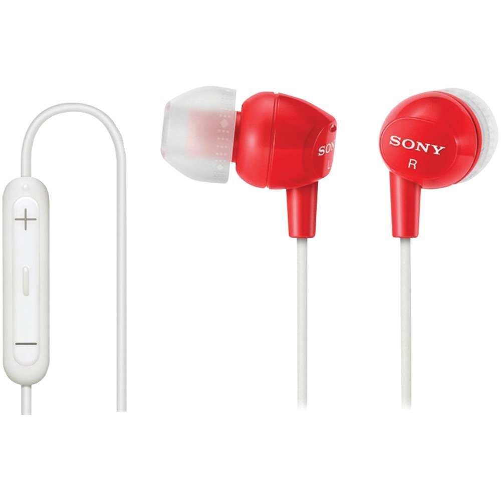 Sony DREX12iP/RED Wired Headset with Microphone - Noise Cancelling Earphones for iPhone, Android, PC, Gaming & Office Calls