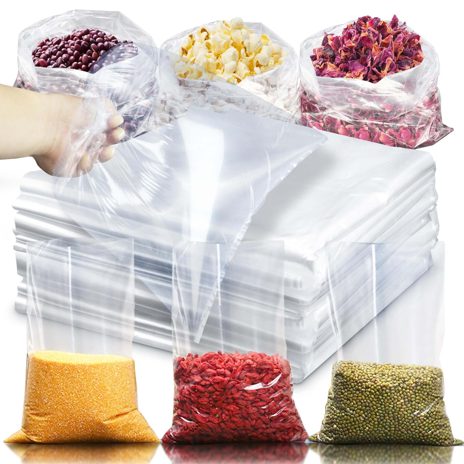 WFPLUS 100 Pack 12x15 Inch 1 Mil Clear Plastic Poly Bags - Food Safe, Bread & Dough Storage, Clothing Merchandise Packaging, Gift Bags for Retail & Home Organization