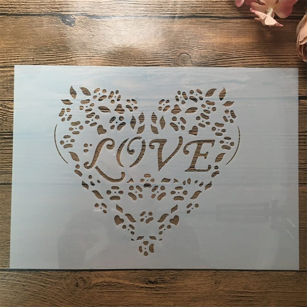 Reusable A4 29cm Leaf & Heart Love Art Painting Stencil Templates for DIY Crafts, Wall Decor, Scrapbooking - Perfect for Home Decoration, Wedding Invitations, and Gift Wrapping