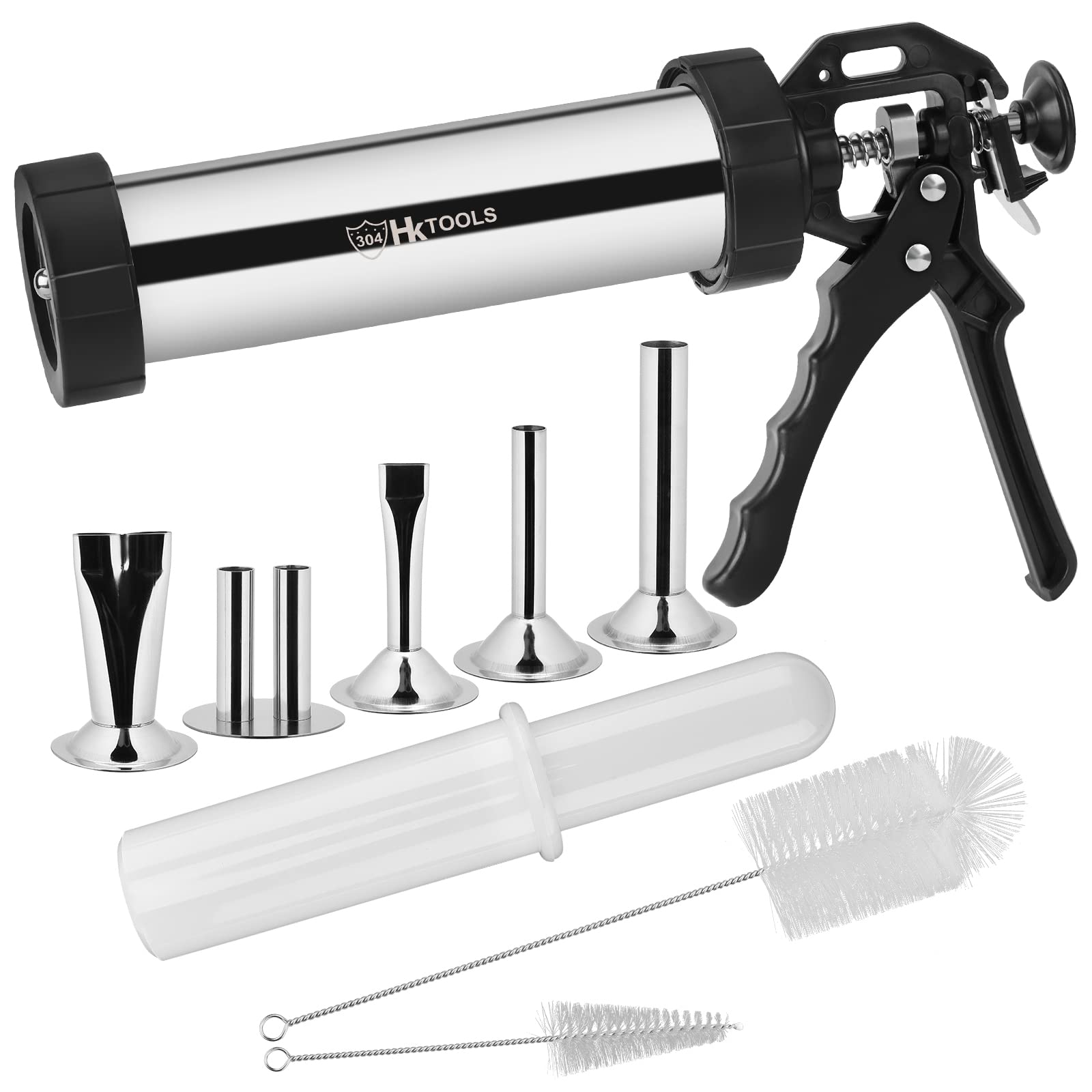 HK Jerky Gun Kit - 2.1LB Stainless Steel Jerky Maker & Sausage Stuffer with 5 Nozzles, 2 Cleaning Brushes & Stomper - Perfect for Homemade Beef Jerky, Sausage & Snack Making