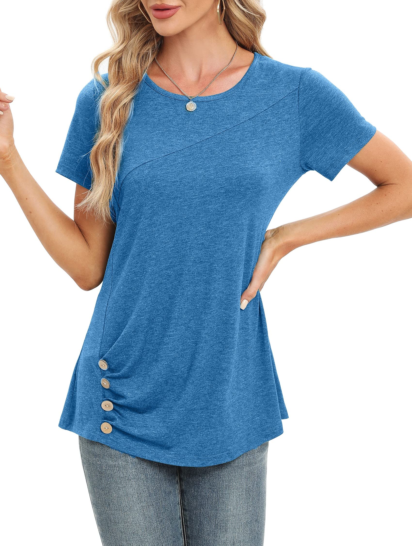 MOQIVGI Women's Casual Summer Short Sleeve T-Shirt - Scoop Neck Cute Trendy Blouse for Daily Wear, Office & Outings | Breathable Comfort Top for Hot Weather