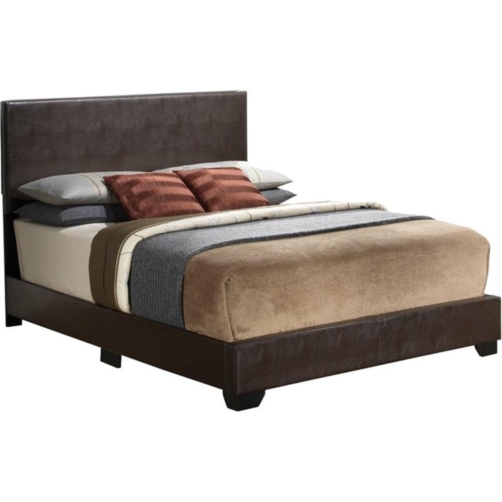 Glory Furniture Aaron Faux Leather Upholstered Queen Size Bed in Cappuccino Brown - Modern Bedroom Furniture for Master Bedroom & Guest Room