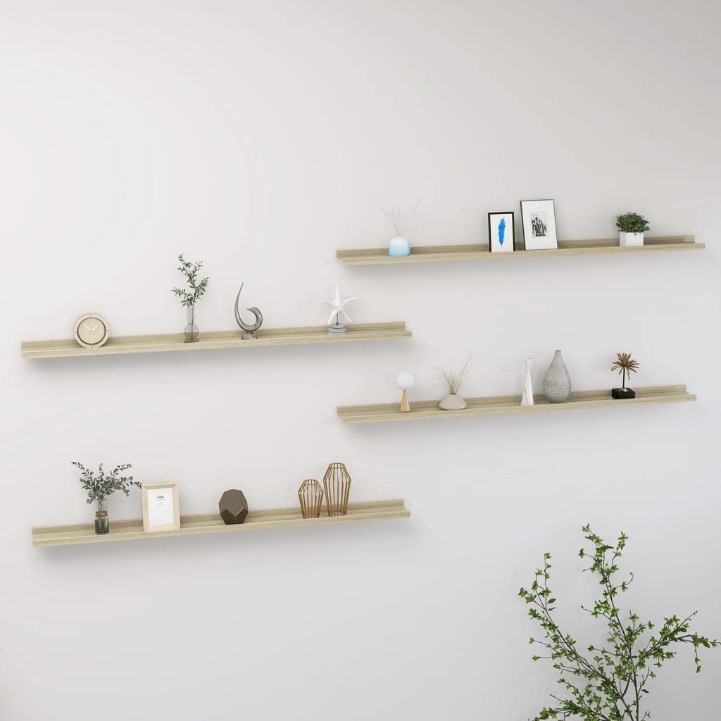 SKM Wall Shelves Set of 4 - Sonoma Oak Floating Shelves 45.3 x 3.5 x 1.2 Inches - Perfect for Living Room, Bedroom, Bathroom & Office Storage and Decor