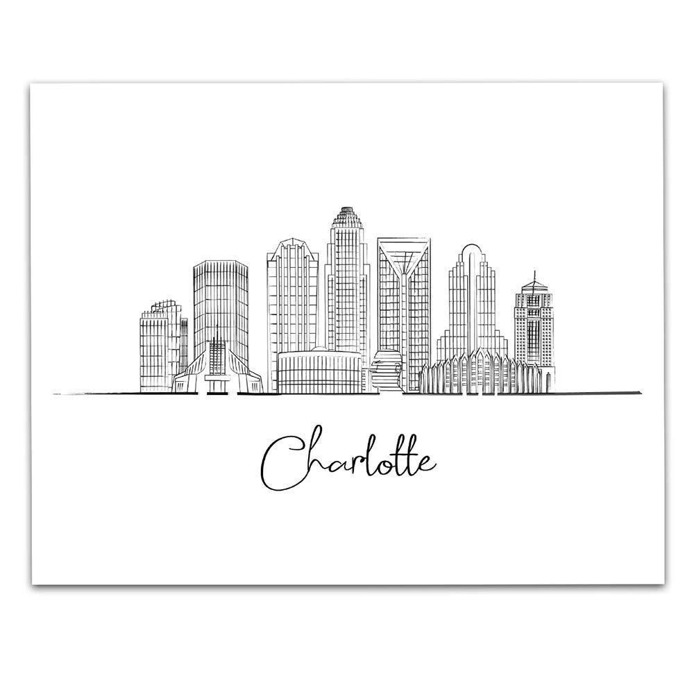 Charlotte Skyline Wall Art Print 11x14 - Perfect for Bedroom & Home Decor