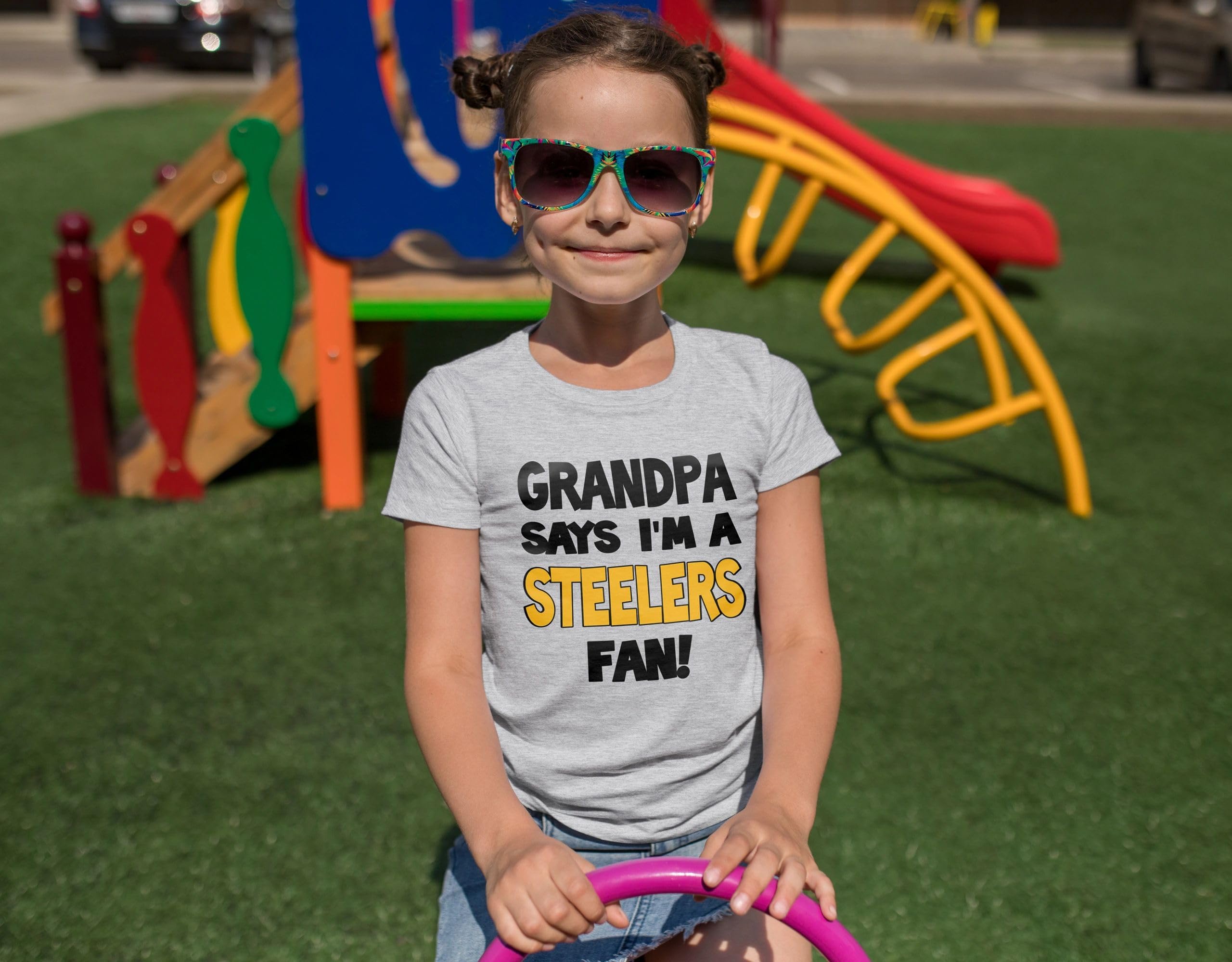 Kids Pittsburgh Steelers Fan T-Shirt - Grandpa Says I'm a Steelers Fan - Perfect for Game Day & Family Outings