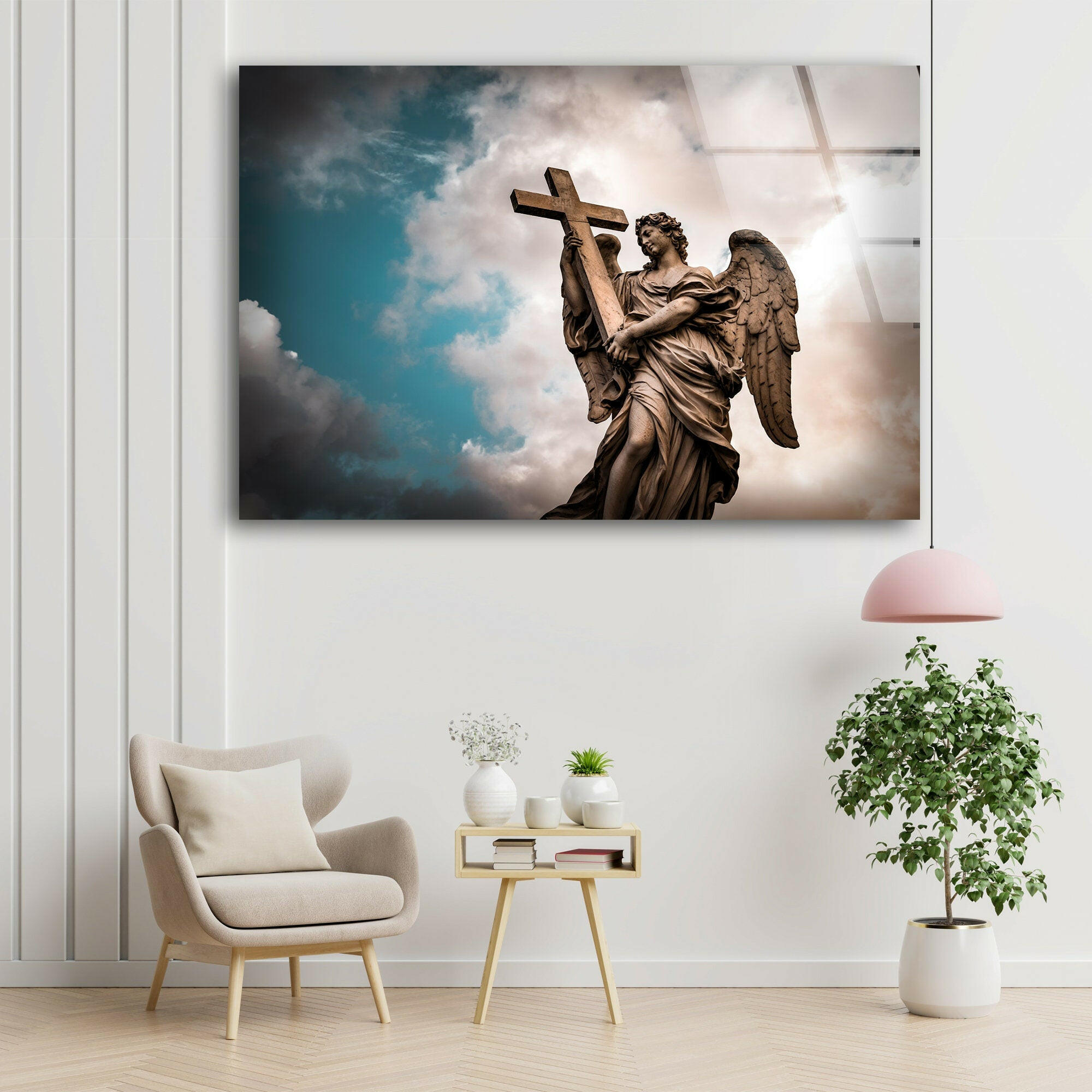 Angel With The Sudarium Stained Glass Wall Art - Religious Home Decor for Church, Living Room & Bedroom - Beautiful Handmade Christian Gift