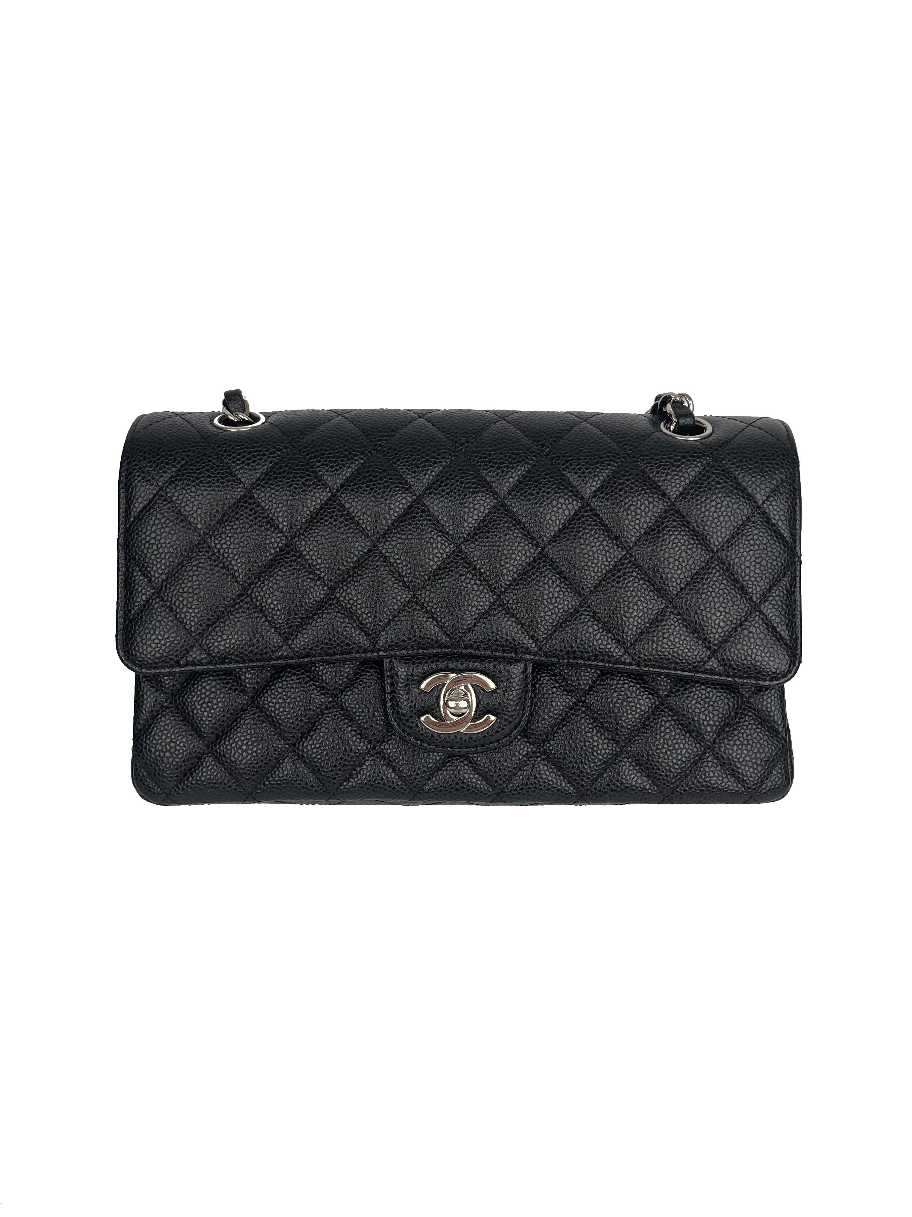Chanel Medium Classic Flap Bag in Caviar Leather with Silver Hardware - Luxury Designer Handbag for Women, Perfect for Work, Evening Events & Special Occasions