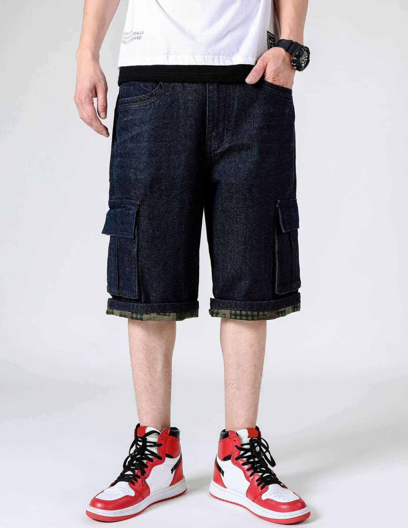 QBO Men's Loose Fit Work Jeans Denim Cargo Shorts - Big & Tall Casual Plus Size Pants for Outdoor Work, Hiking & Everyday Wear