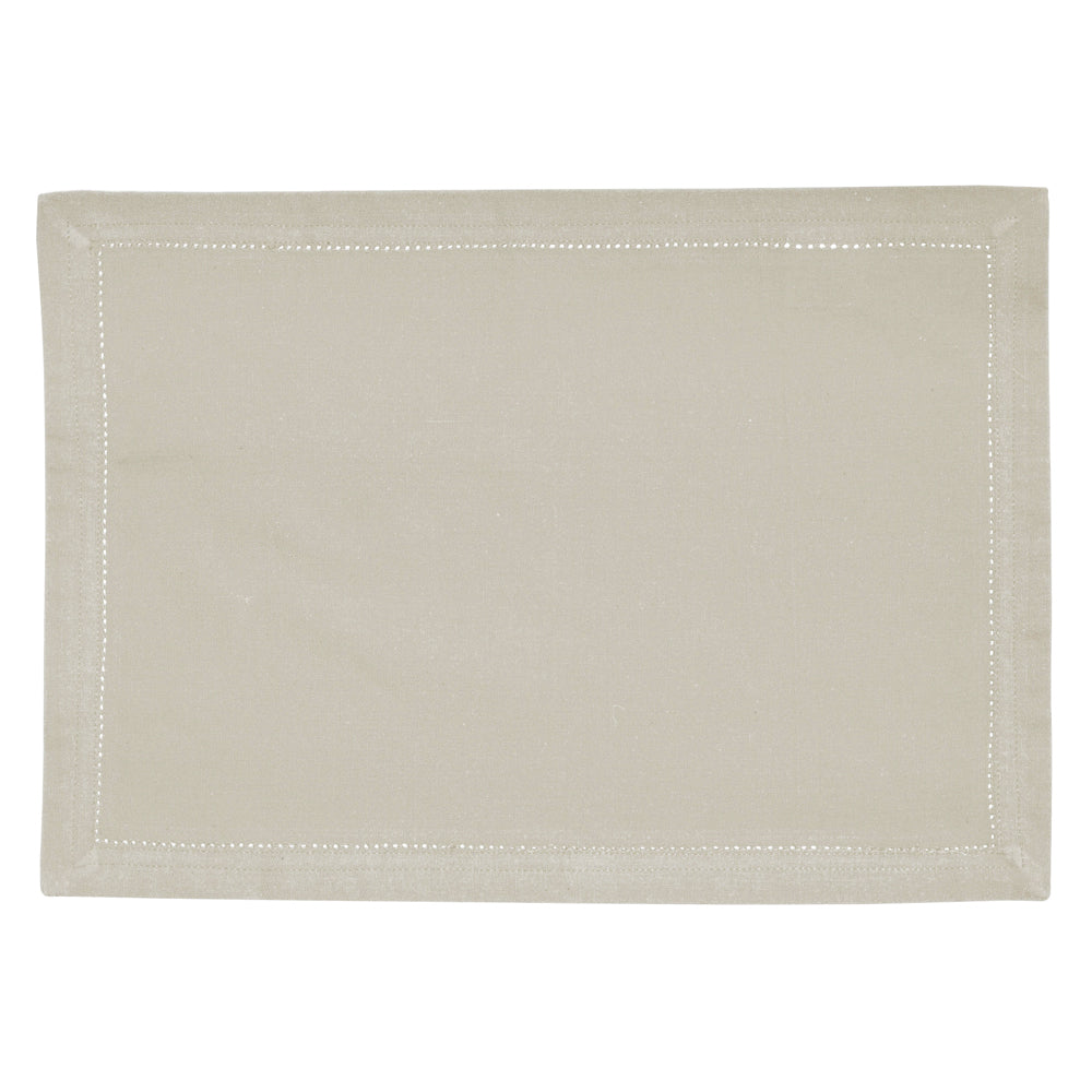 Premium Hemstitch Placemats Set of 2 - Oatmeal Color Linen Table Mats for Dining & Entertaining - Elegant Table Setting for Dinner Parties, Weddings & Home Decor