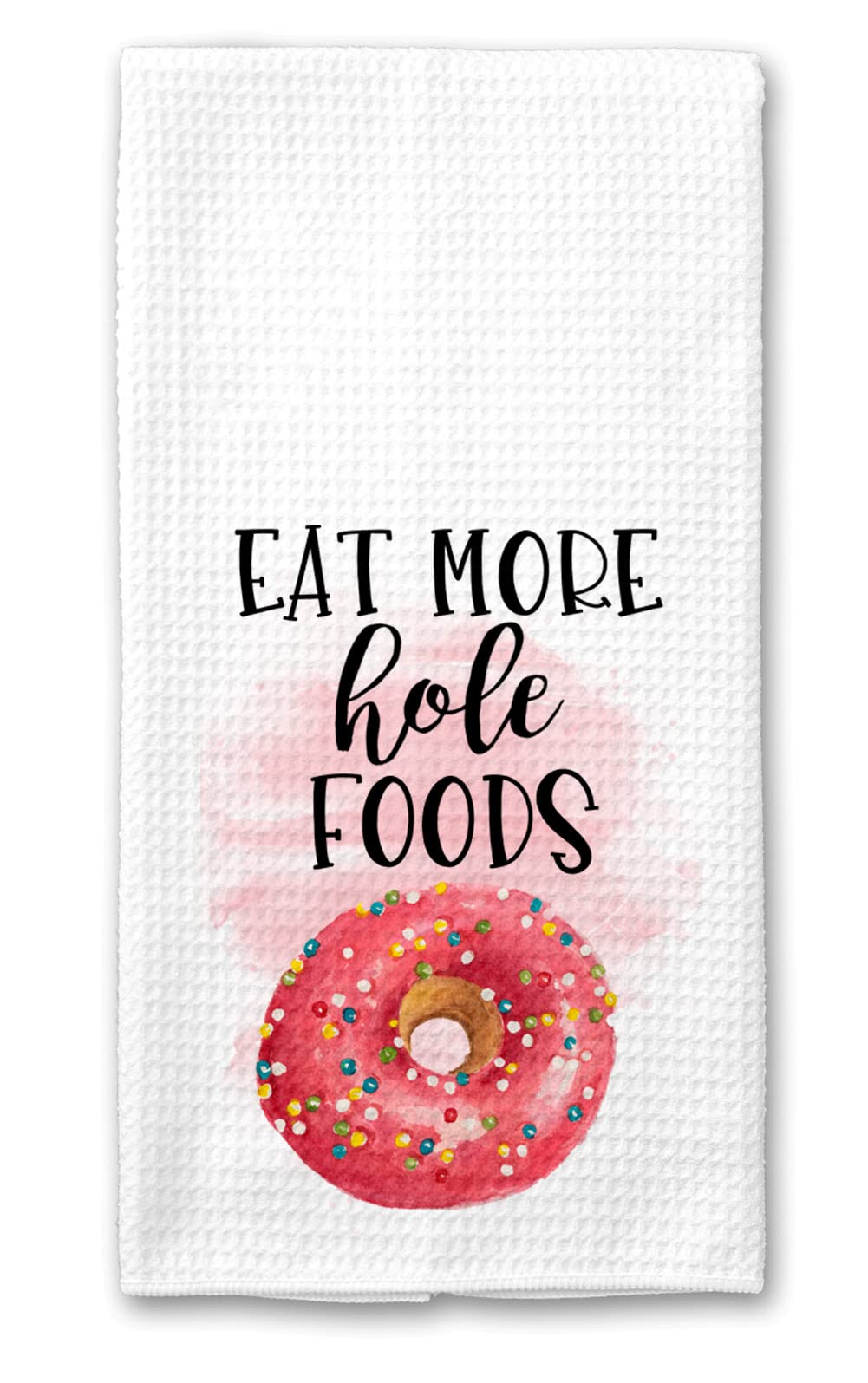 Funny Absorbent Waffle Weave Kitchen Towel 16x24 Inches - Eat Hole Foods Design for Dish Drying, Hand Wiping & Home Decor