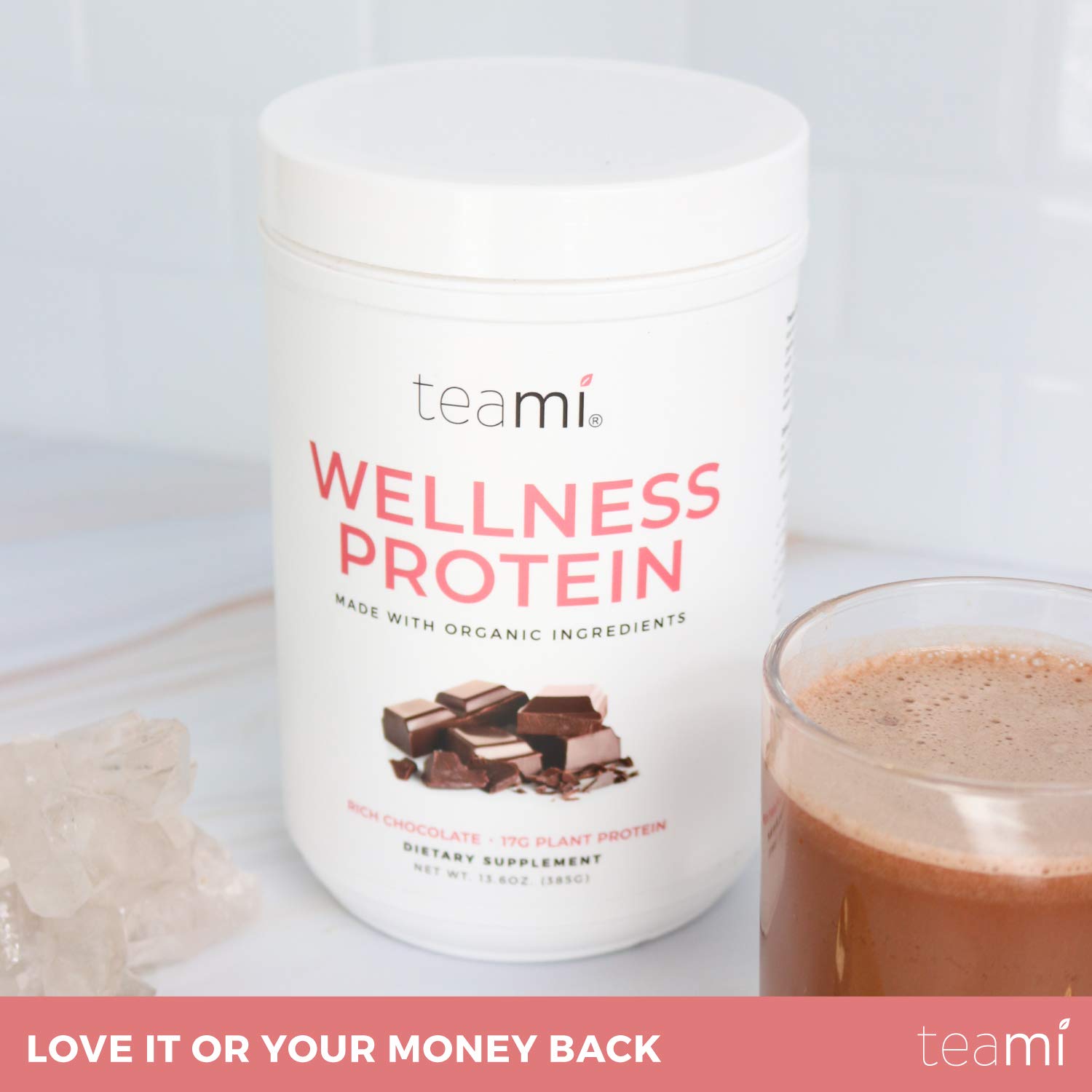 Teami Wellness Vegan Protein Powder - Organic Plant Based Protein, Chocolate Flavor, 13.6oz (14 Servings) | Low Carb, Non-GMO, Dairy & Soy Free, No Sugar Added | Perfect for Smoothies, Baking & Post-Workout Recovery