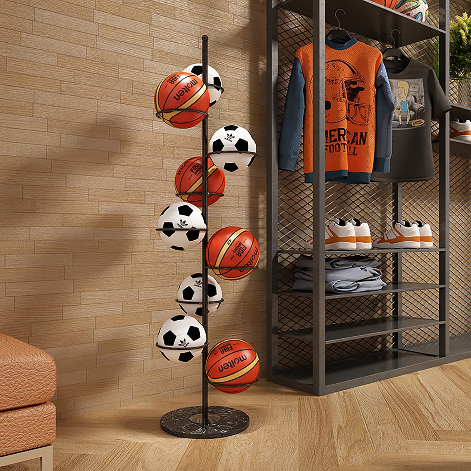 CMMC Home Sports Ball Storage Rack - Organizer for Football, Basketball, Volleyball - Perfect for Kindergarten, Playroom & Gym Equipment Organization