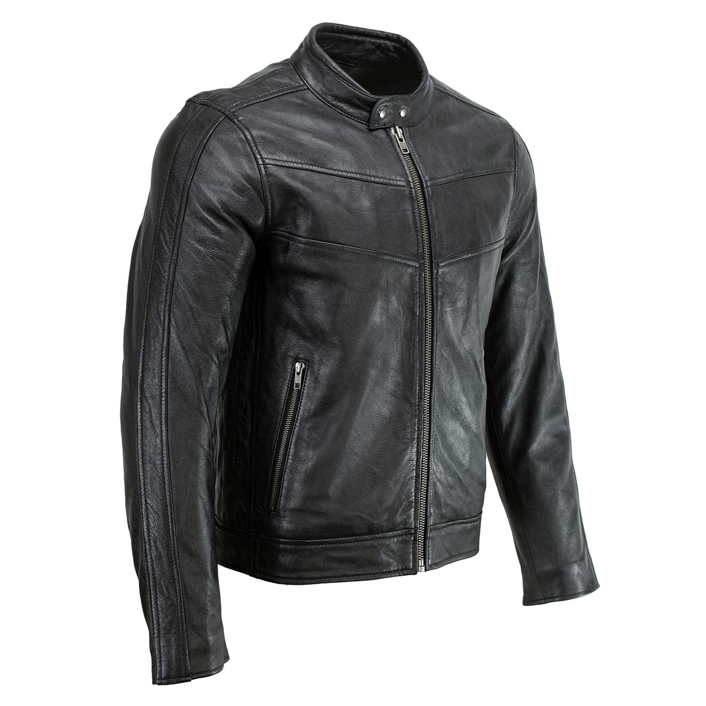 Milwaukee Leather Men's Black Cafe Racer Motorcycle Jacket - Genuine Leather Biker Jacket with Snap Button Collar (SFM1835) - Perfect for Riding, Casual Wear & Urban Fashion