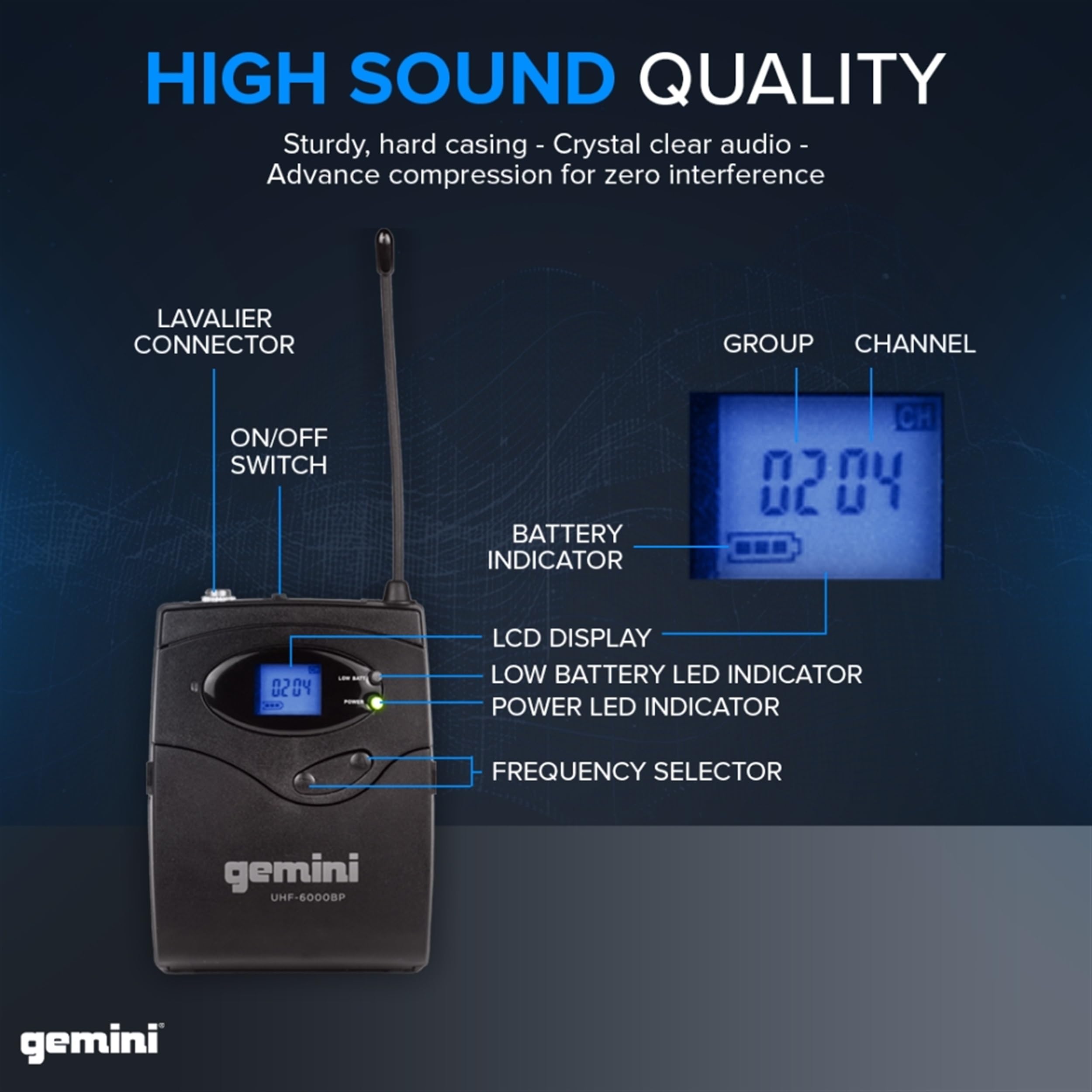 Gemini Sound UHF-6100HL Professional Wireless Microphone System - 256 Channel UHF Receiver with Headset & Lavalier Mic, 240ft Range, LCD Display, Crystal Clear Audio for Performers, Instructors & Public Speakers - Perfect for Live Performances, Presentations, Teaching & Events