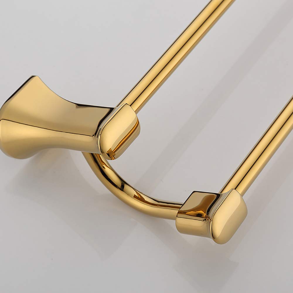 Premium Gold Double Towel Bar - Heavy Duty Brass Wall Mounted Towel Rack for Bathroom, Kitchen & Hotel - Rustproof Towel Holder with Screw Installation - Perfect for Spa, Gym & Luxury Home Decor