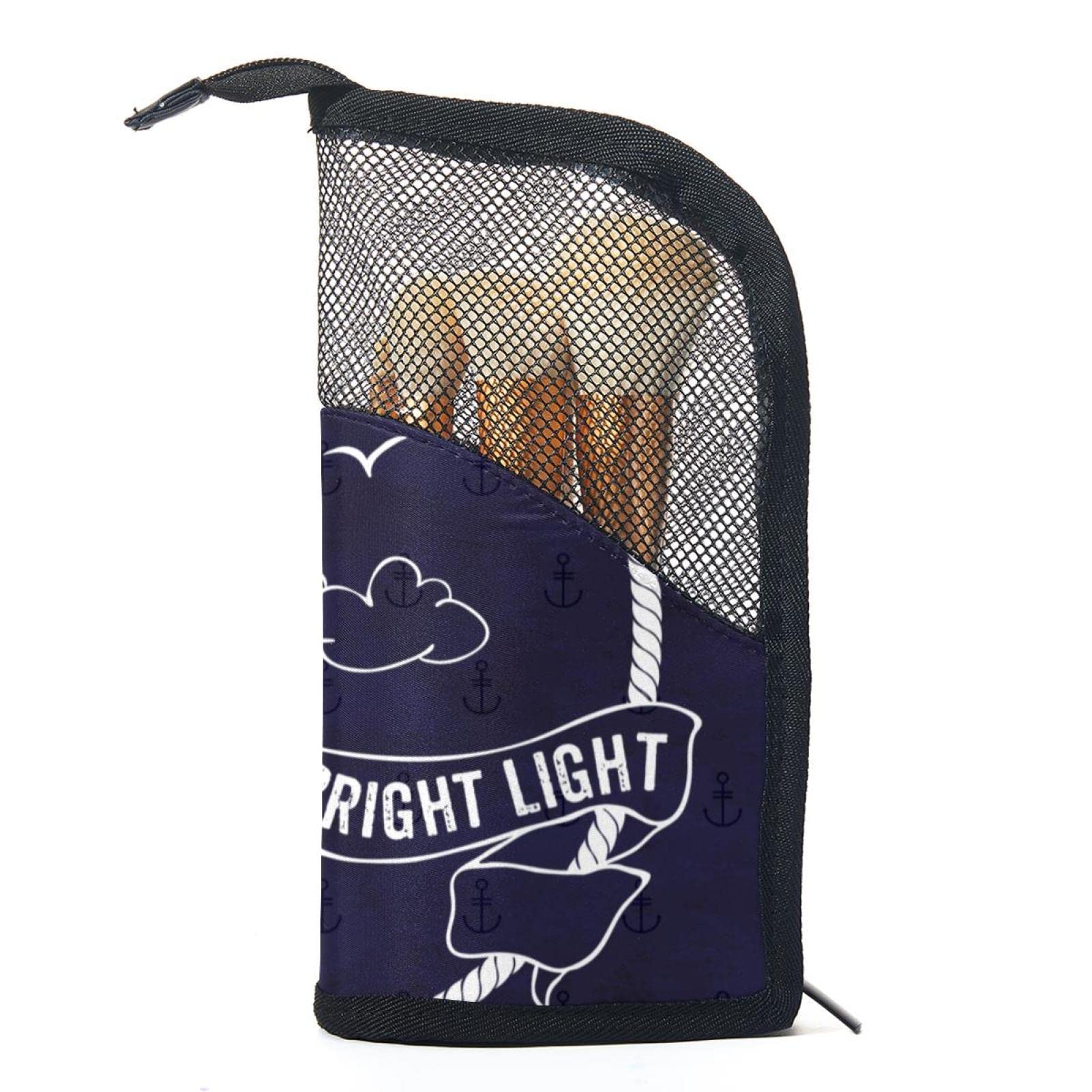 Premium 12-Piece Makeup Brush Organizer Bag with Marine Lighthouse Design - Portable Waterproof Cosmetic Brush Holder Case for Travel, Home & Professional Makeup Artists