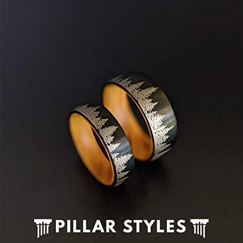 Handcrafted Koa Wood & Tungsten Wedding Band for Men - 8mm/6mm Black Wood Inlay Ring Set, Nature Inspired Couples Rings - Perfect Anniversary Gift for Him, Unique Forest Landscape Design - Ideal for Outdoor Weddings, Nature Lovers & Romantic Gifts