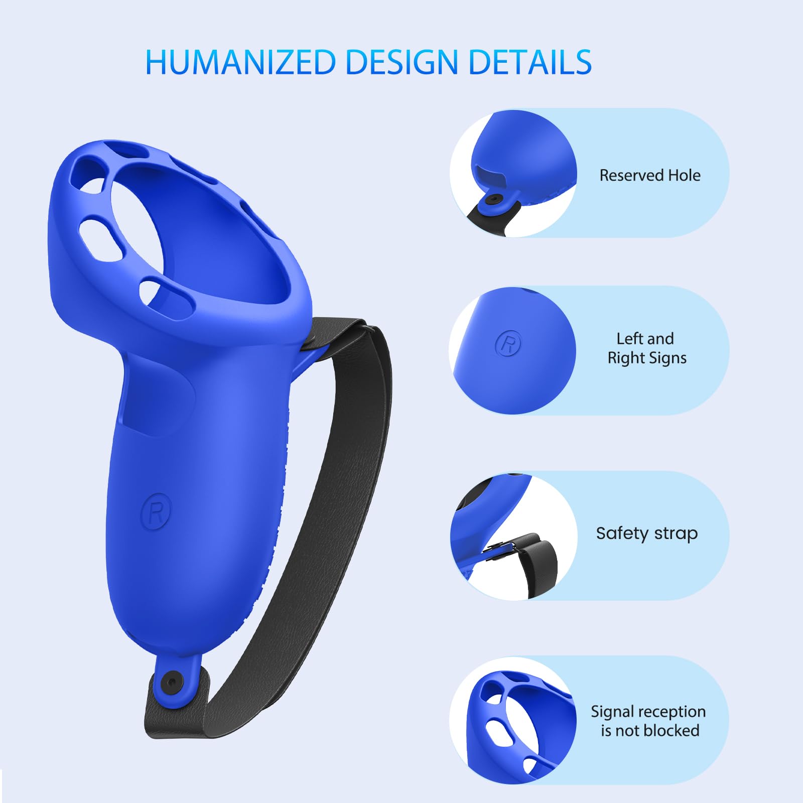 AZURAOKEY Silicone Controller Case for Meta Quest 3 VR Accessories - Non-Slip Grip, 2 Rocker Caps, Adjustable Wrist Strap - Left & Right VR Touch Controller Covers for Enhanced Gaming & Virtual Reality Experience