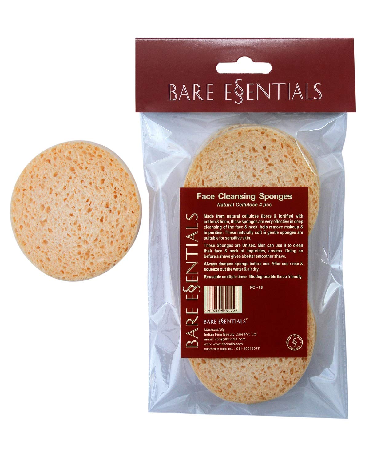 Bare Essentials Face Cleansing Sponges Set of 4 - Gentle Exfoliating & Deep Cleansing Facial Sponges for All Skin Types - Perfect for Daily Skincare Routine & Makeup Removal