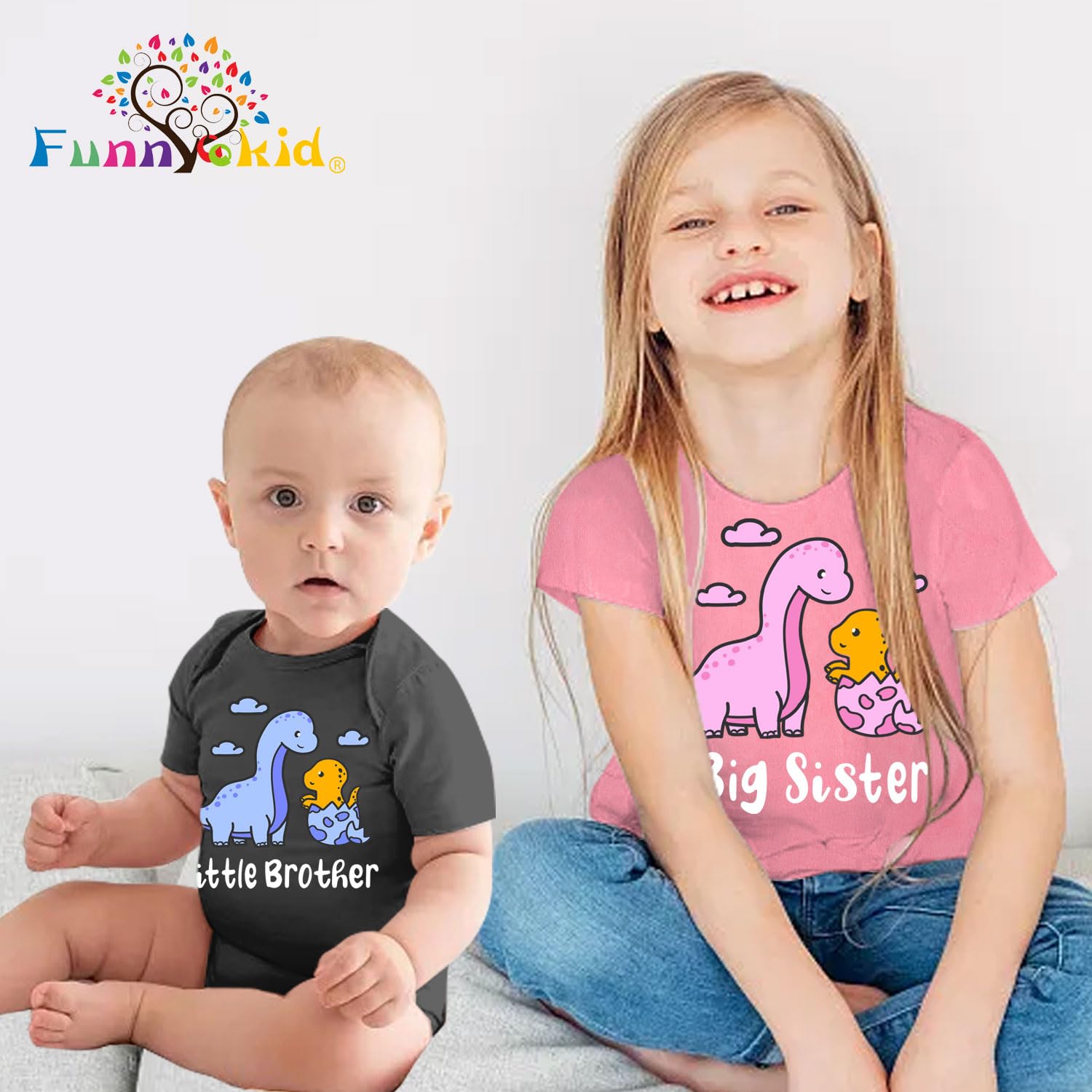 Funnycokid Big Sister Little Brother Matching Outfits - Toddler Girl & Newborn Boy Coordinated Sibling Clothes Set - Perfect for Family Photos, Sibling Bonding & Special Occasions