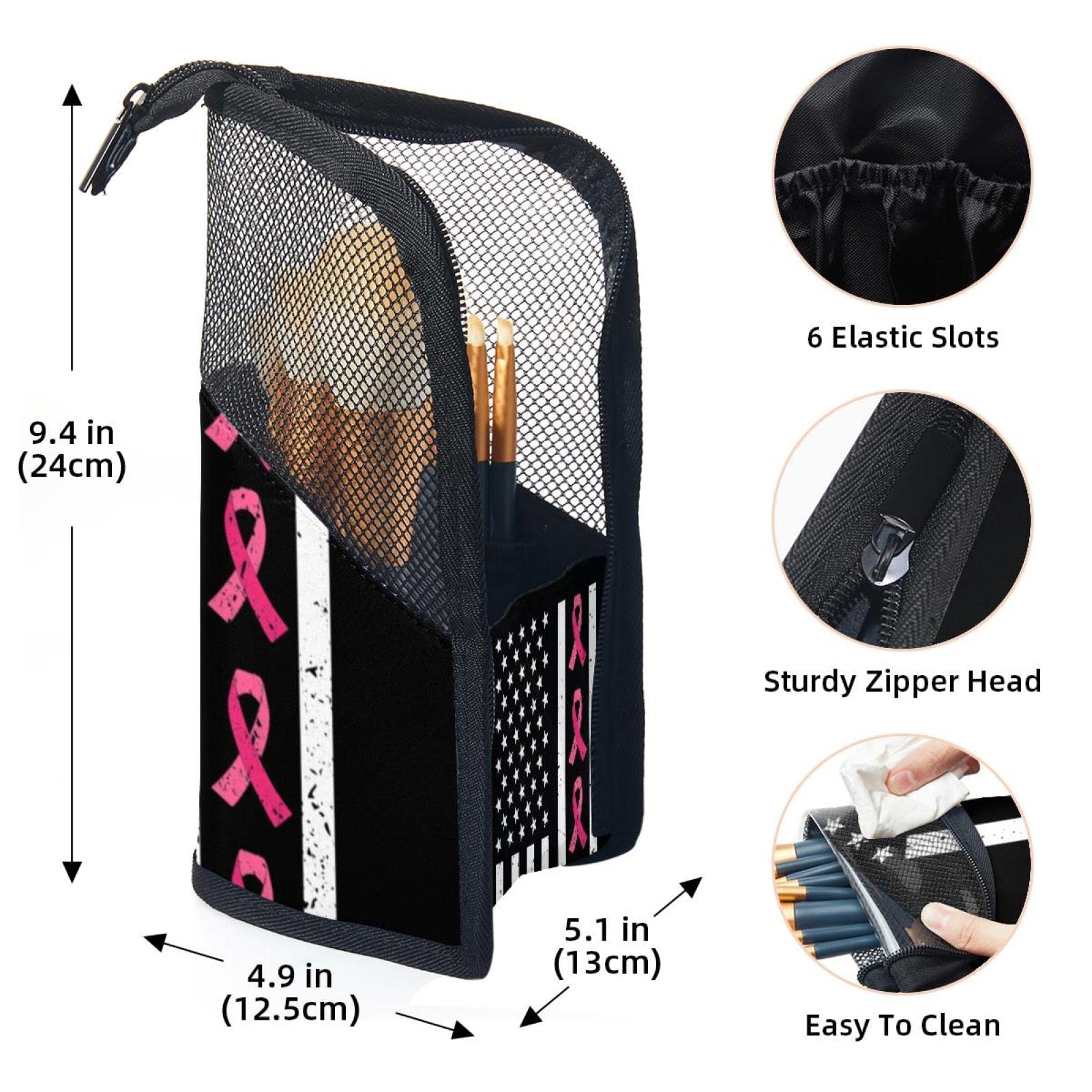 12-Piece Makeup Brush Organizer Bag with Breast Cancer Awareness Ribbon - Portable Travel Cosmetic Brush Holder Case for Professional Makeup Artists & Beauty Enthusiasts (Ideal for Home, Travel & Salon Use)